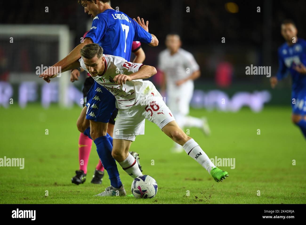 Alexis Saelemaekers (Milan)Sam Lammers (Empoli) during the "Serie A" match between match between Empoli 1-3 Milan at Carlo Castellani Stadium on October 1, 2022 in Empoli, Italy. Credit: Maurizio Borsari/AFLO/Alamy Live News Stock Photo