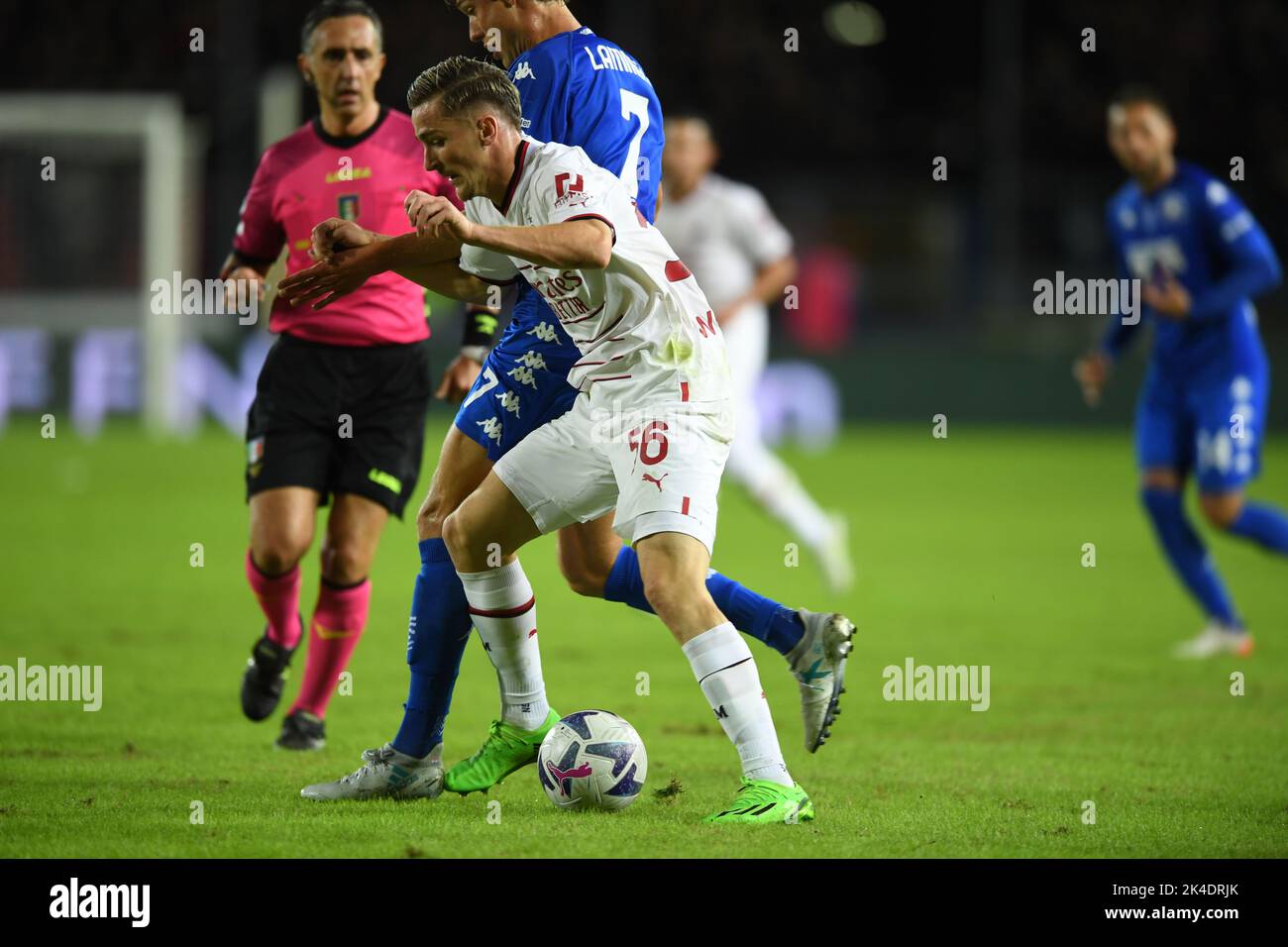 Alexis Saelemaekers (Milan)Sam Lammers (Empoli) during the 'Serie A' match between match between Empoli 1-3 Milan at Carlo Castellani Stadium on October 1, 2022 in Empoli, Italy. Credit: Maurizio Borsari/AFLO/Alamy Live News Stock Photo