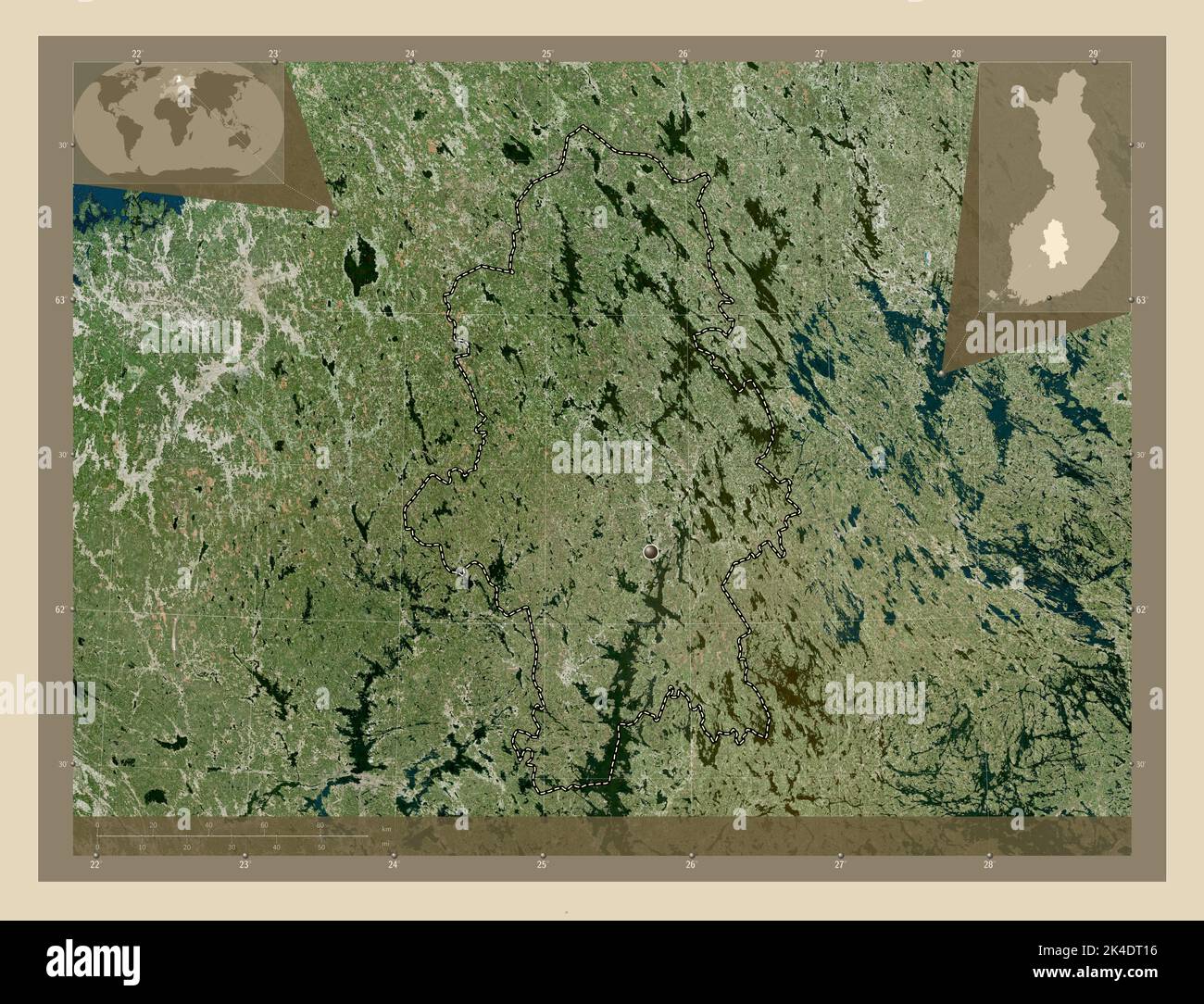 Central Finland, region of Finland. High resolution satellite map. Corner auxiliary location maps Stock Photo