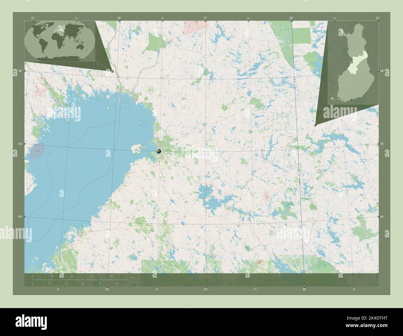 Northern Ostrobothnia, region of Finland. Open Street Map. Corner auxiliary location maps Stock Photo