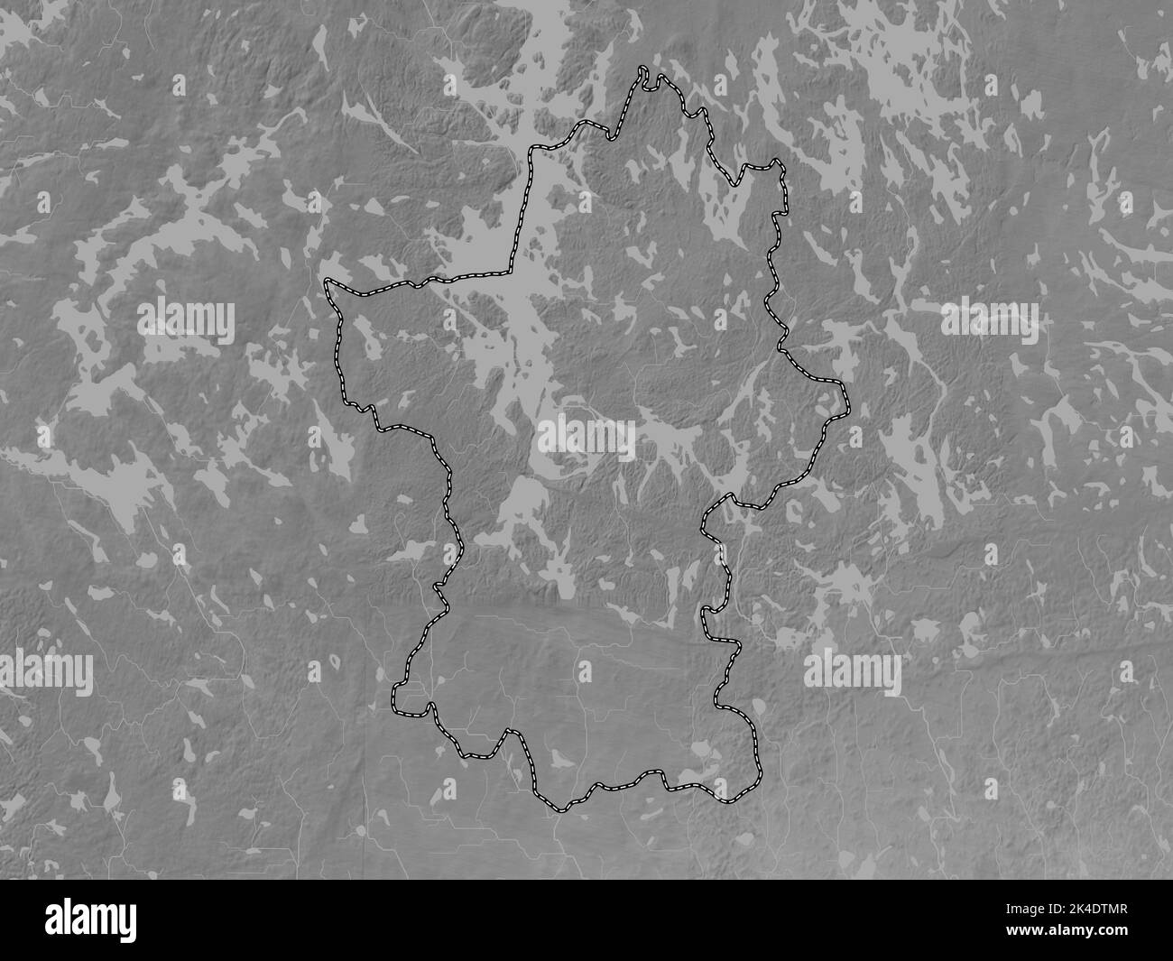 Paijanne Tavastia, region of Finland. Grayscale elevation map with lakes and rivers Stock Photo