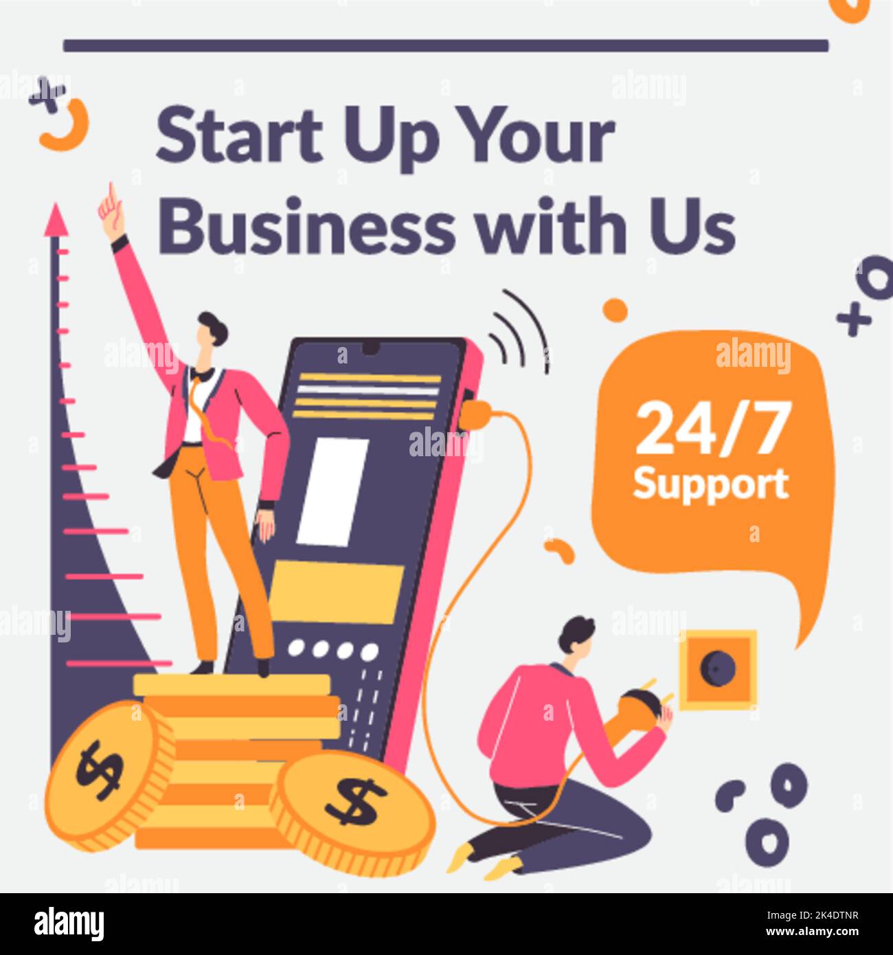 Start up your business with us, support and help Stock Vector
