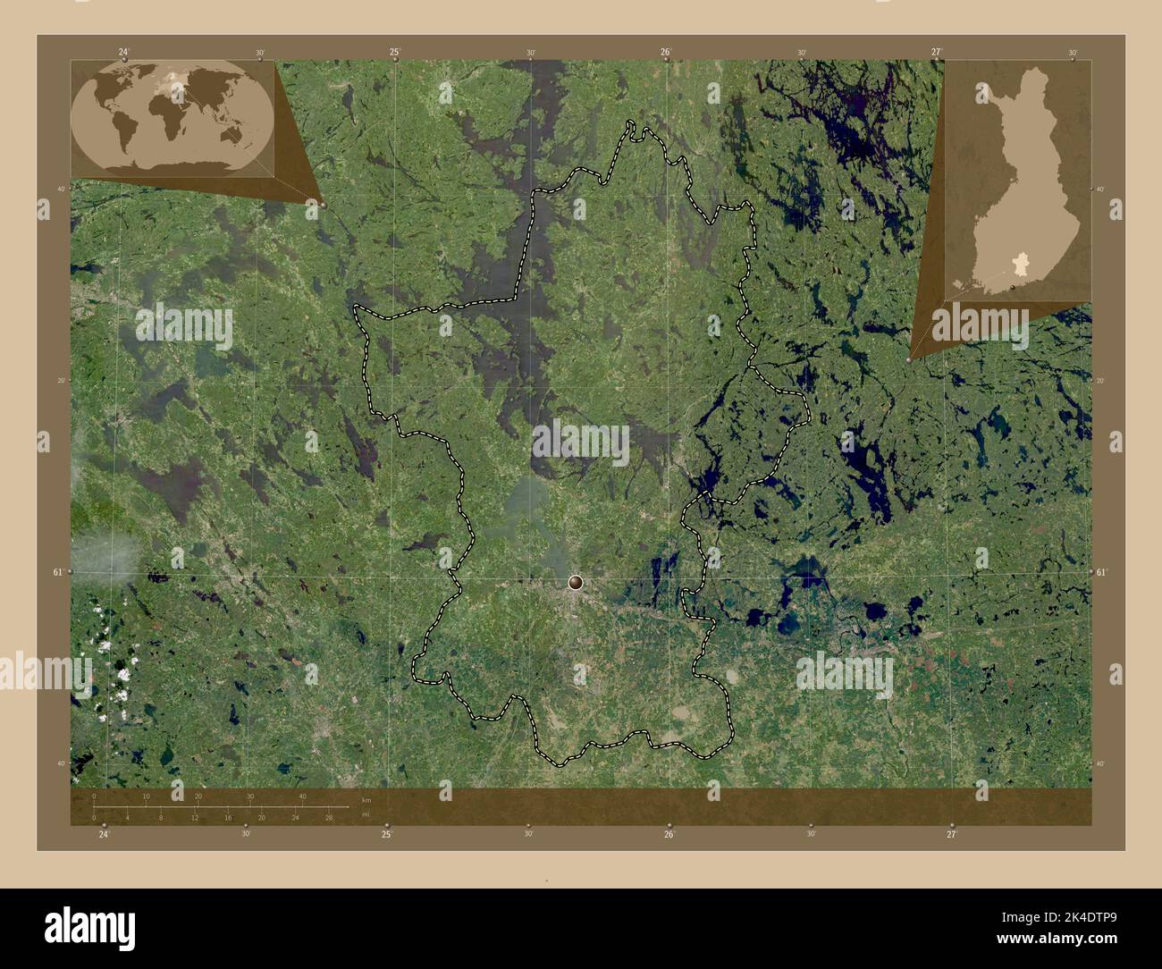 Paijanne Tavastia, region of Finland. Low resolution satellite map. Corner auxiliary location maps Stock Photo