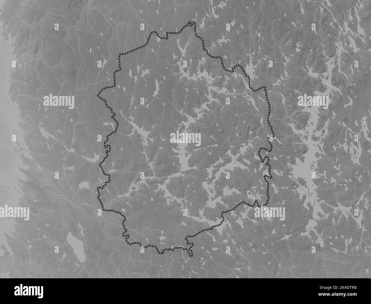 Pirkanmaa, region of Finland. Grayscale elevation map with lakes and rivers Stock Photo