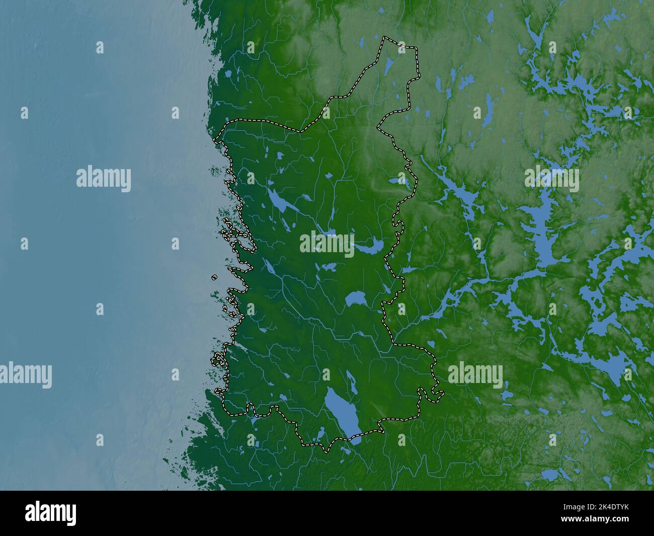 Satakunta, region of Finland. Colored elevation map with lakes and rivers Stock Photo