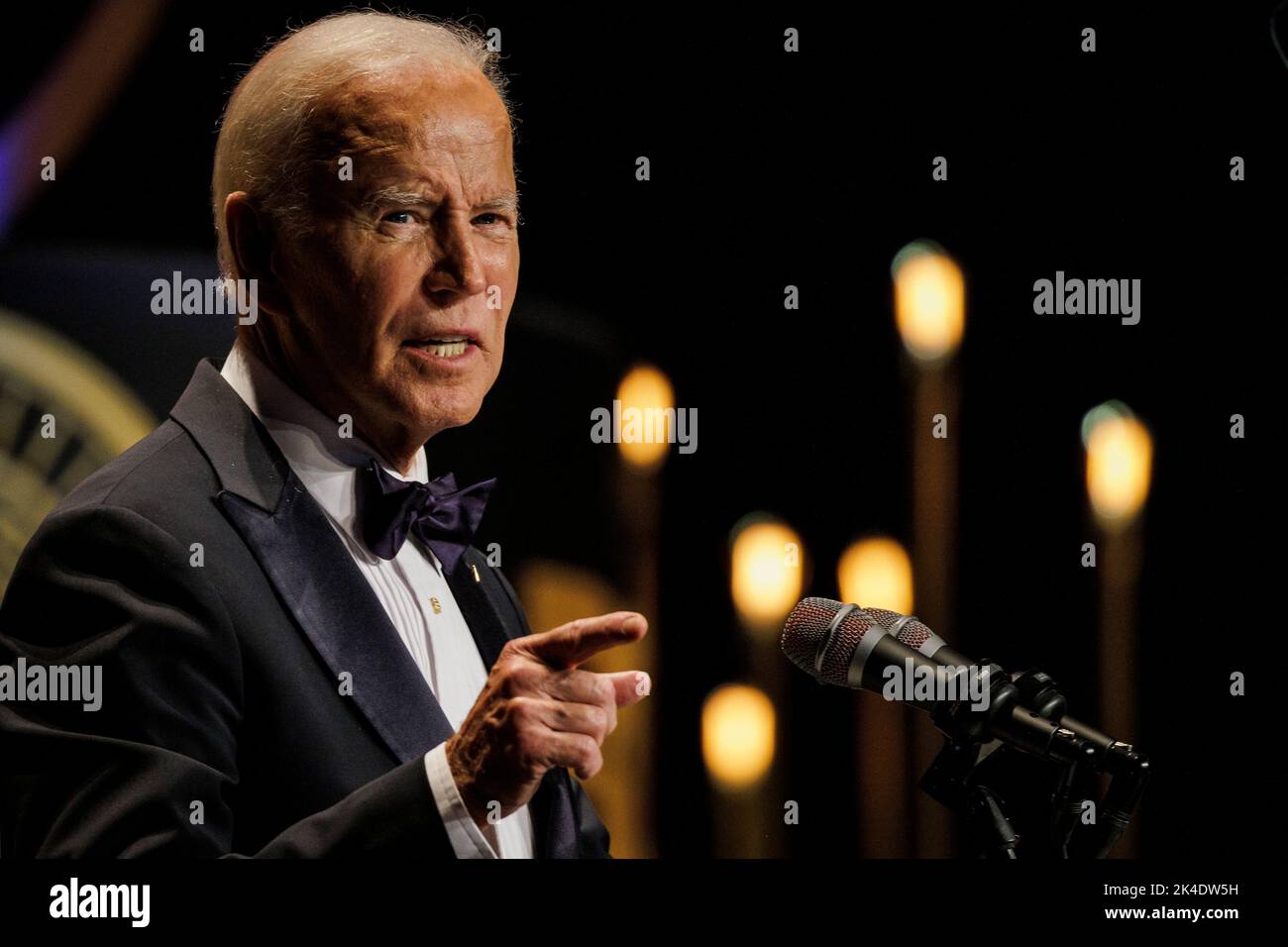 Washington, DC, USA. 1st Oct, 2022. United States President Joe Biden speaks at the Phoenix Awards Dinner in Washington, DC, US, on Saturday, October 1, 2022. The Biden administration this week was accused in a lawsuit by six Republican-led states of overstepping its authority with a plan to forgive federal student loans. Credit: Samuel Corum/Pool via CNP/dpa/Alamy Live News Stock Photo