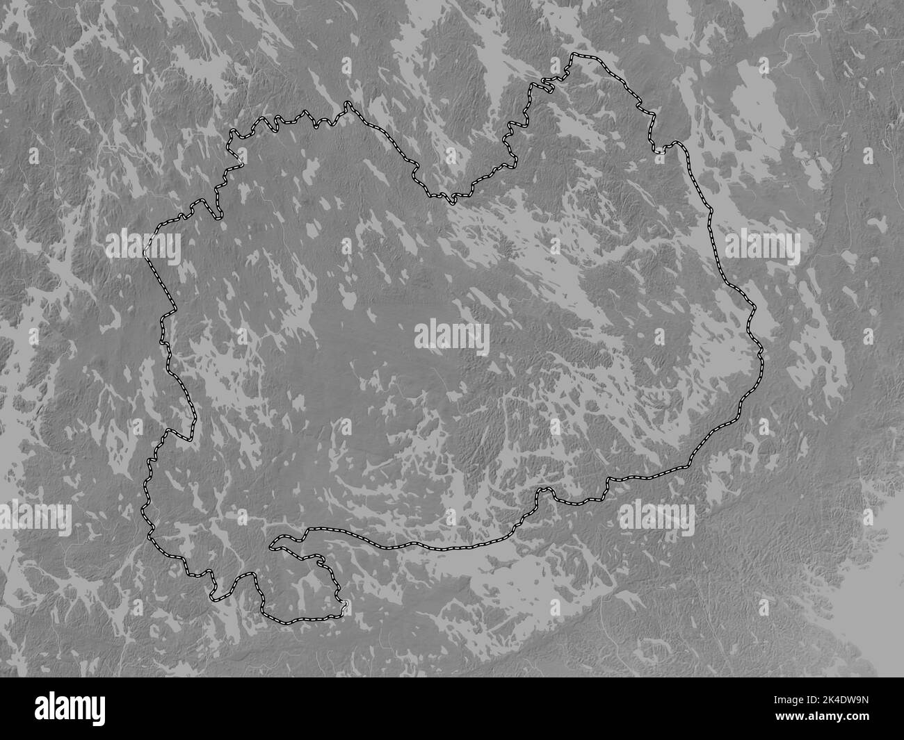Southern Savonia, region of Finland. Grayscale elevation map with lakes and rivers Stock Photo