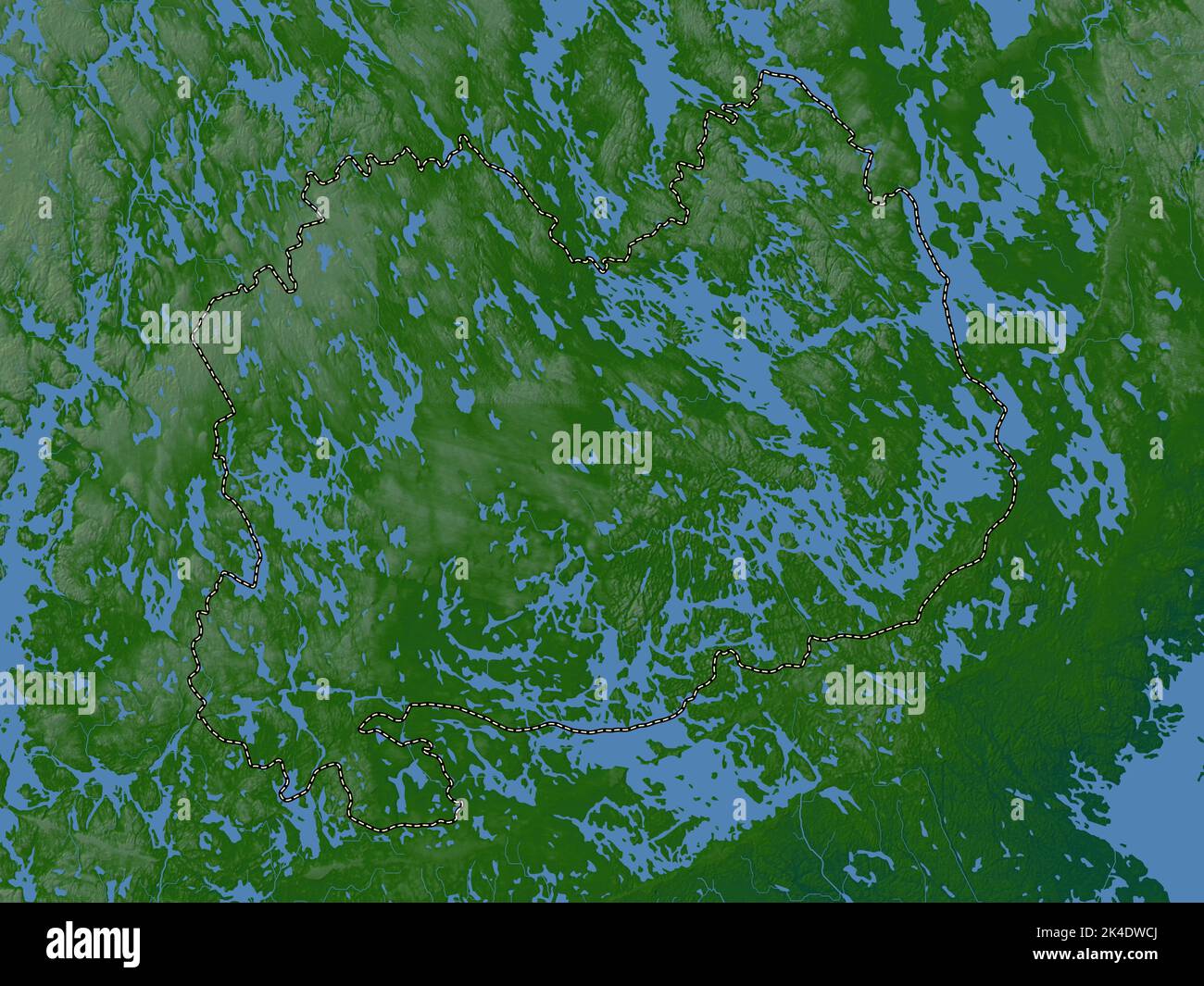 Southern Savonia, region of Finland. Colored elevation map with lakes and rivers Stock Photo