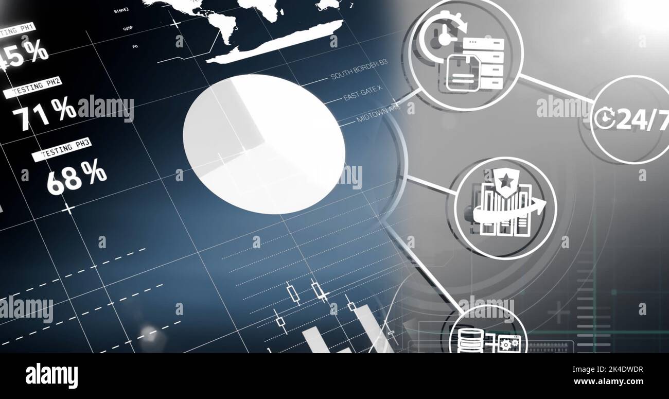 Image of data processing over media icons Stock Photo - Alamy