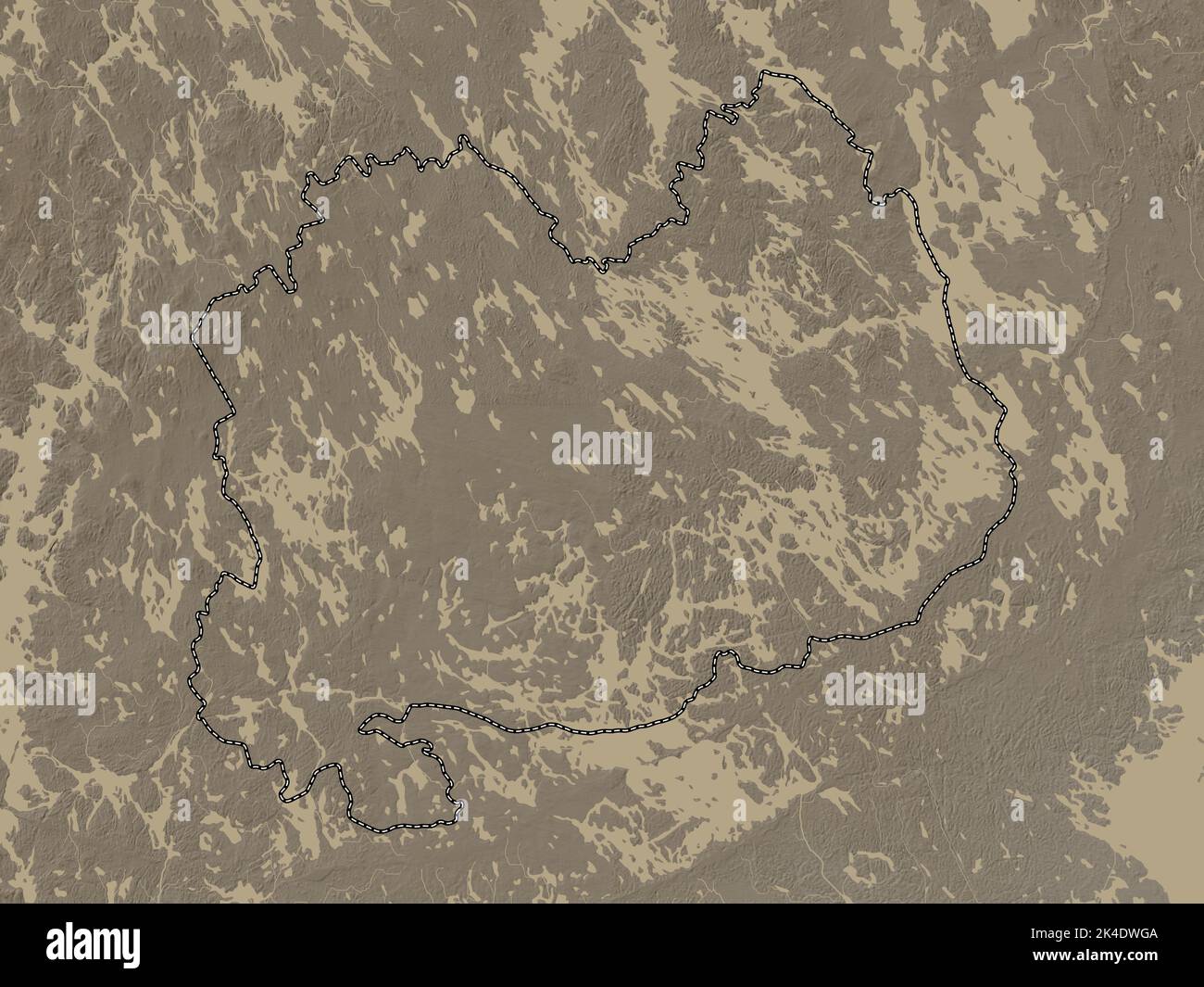 Southern Savonia, region of Finland. Elevation map colored in sepia tones with lakes and rivers Stock Photo