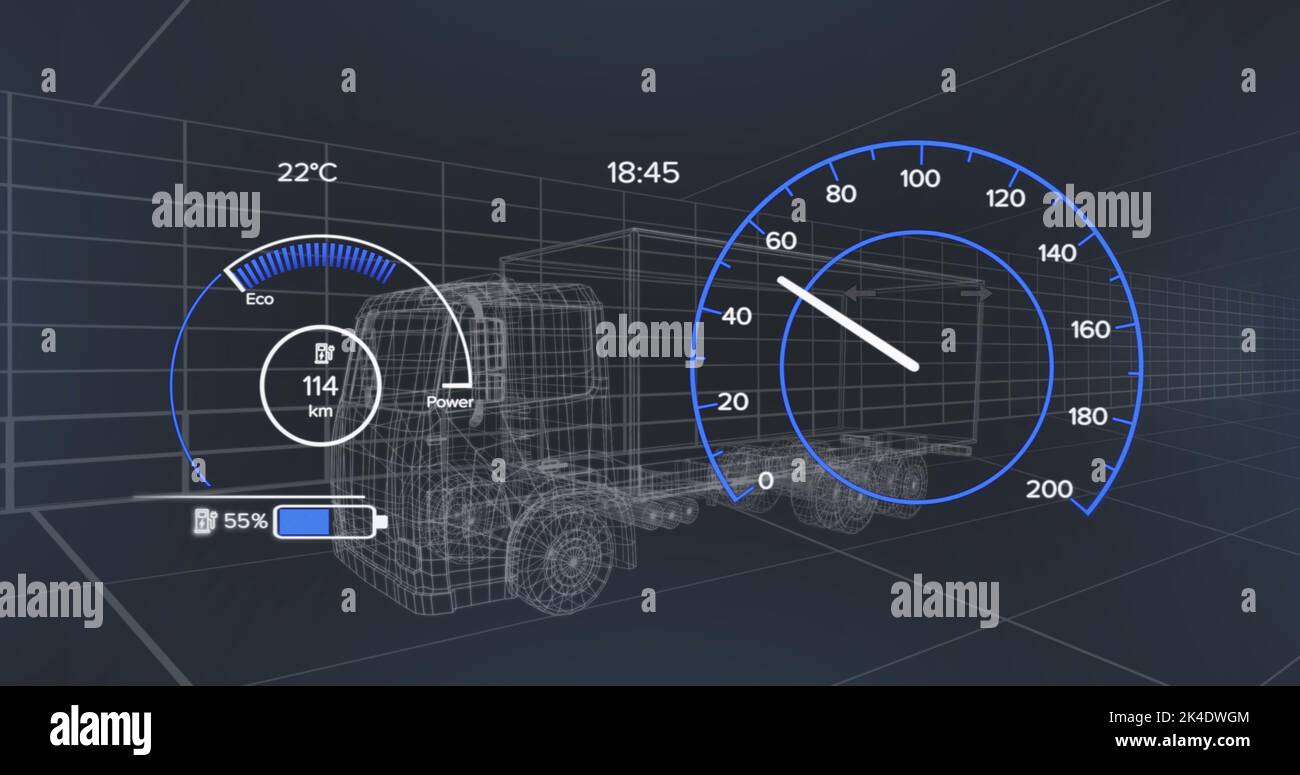 Image of 3d car model and speedometer over dark background Stock Photo ...