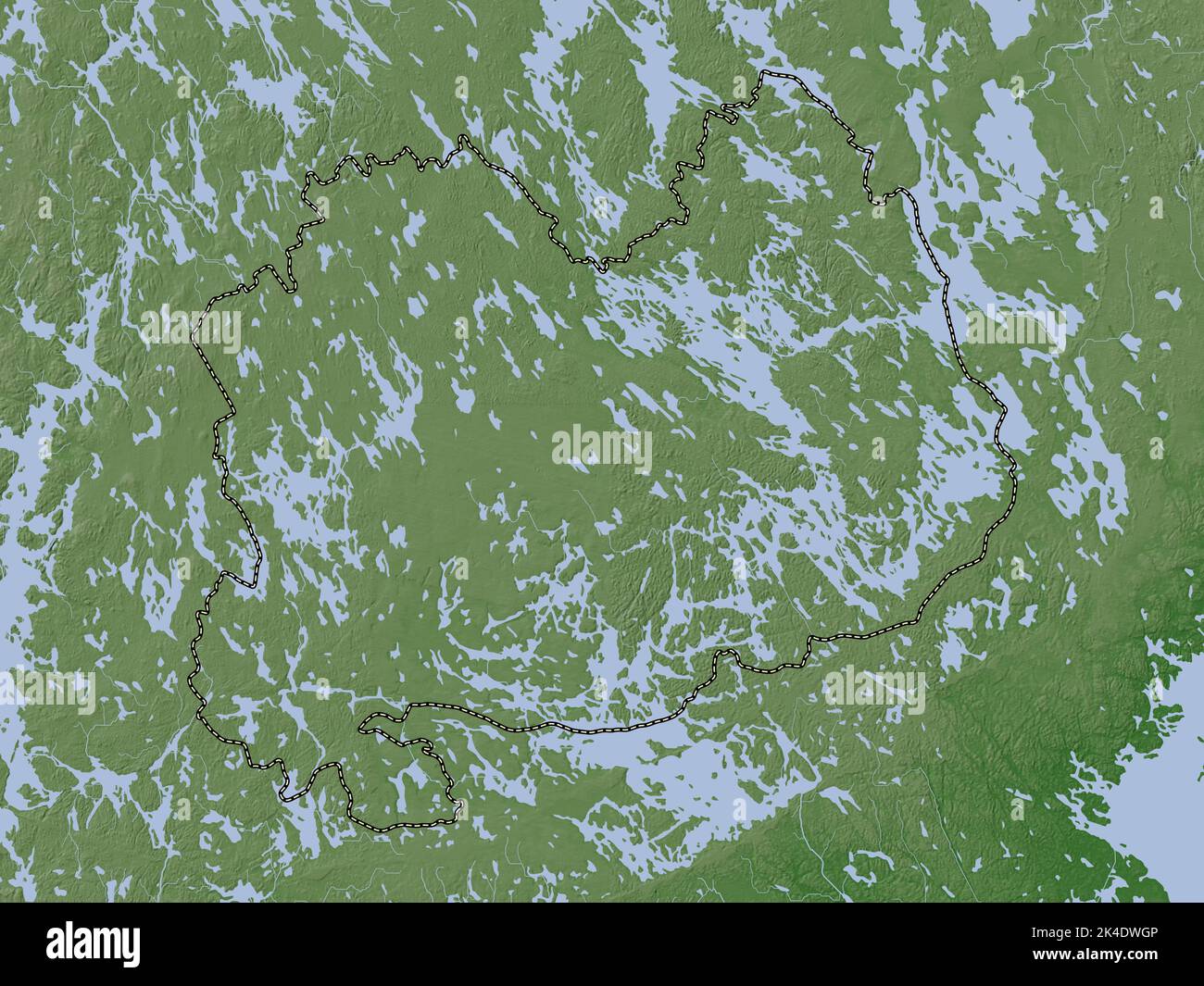 Southern Savonia, region of Finland. Elevation map colored in wiki style with lakes and rivers Stock Photo