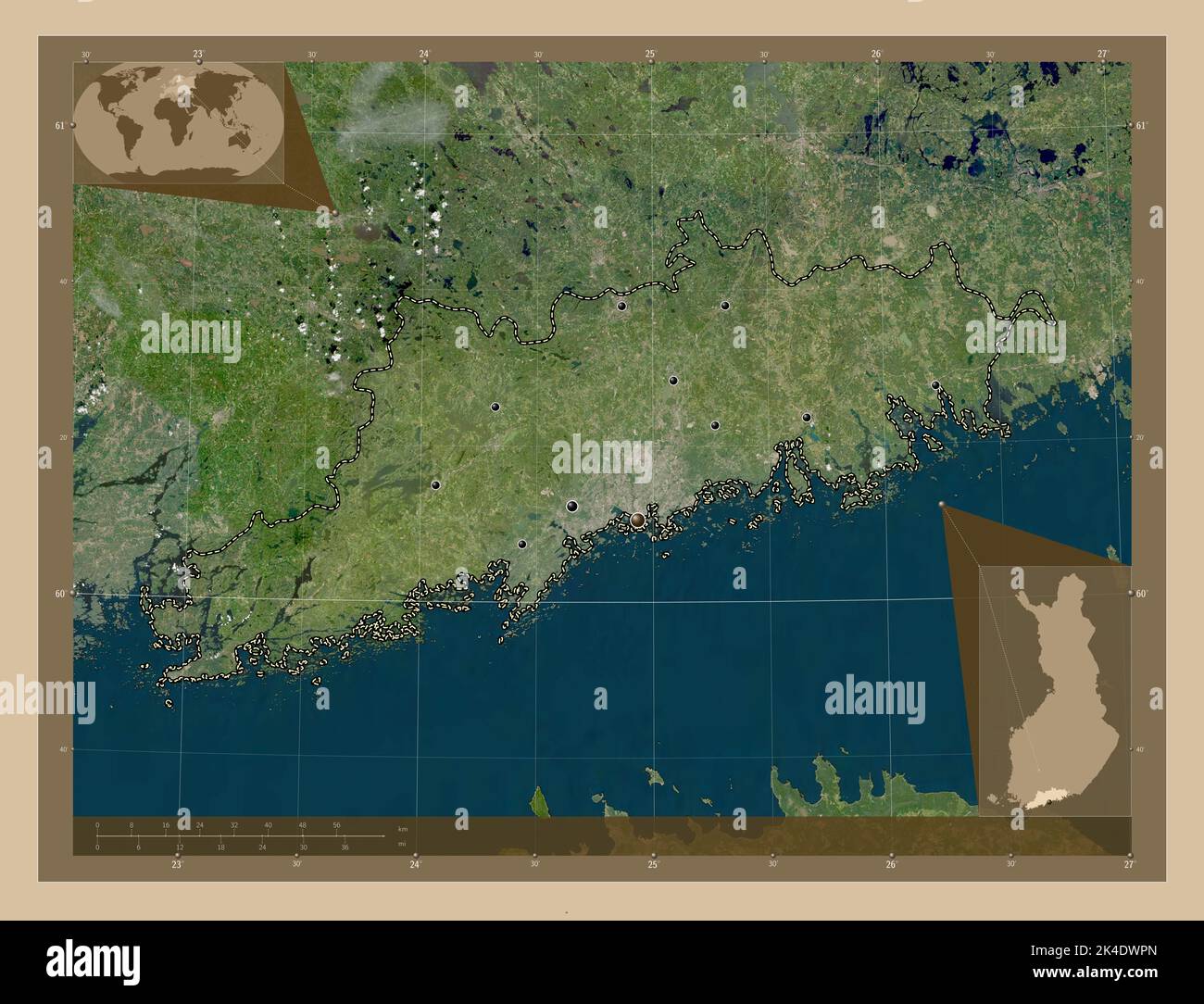 Uusimaa region of Finland Low - Uusimaa Region Of Finland Low Resolution Satellite Map Locations Of Major Cities Of The Region Corner Auxiliary Location Maps 2K4DWPN 