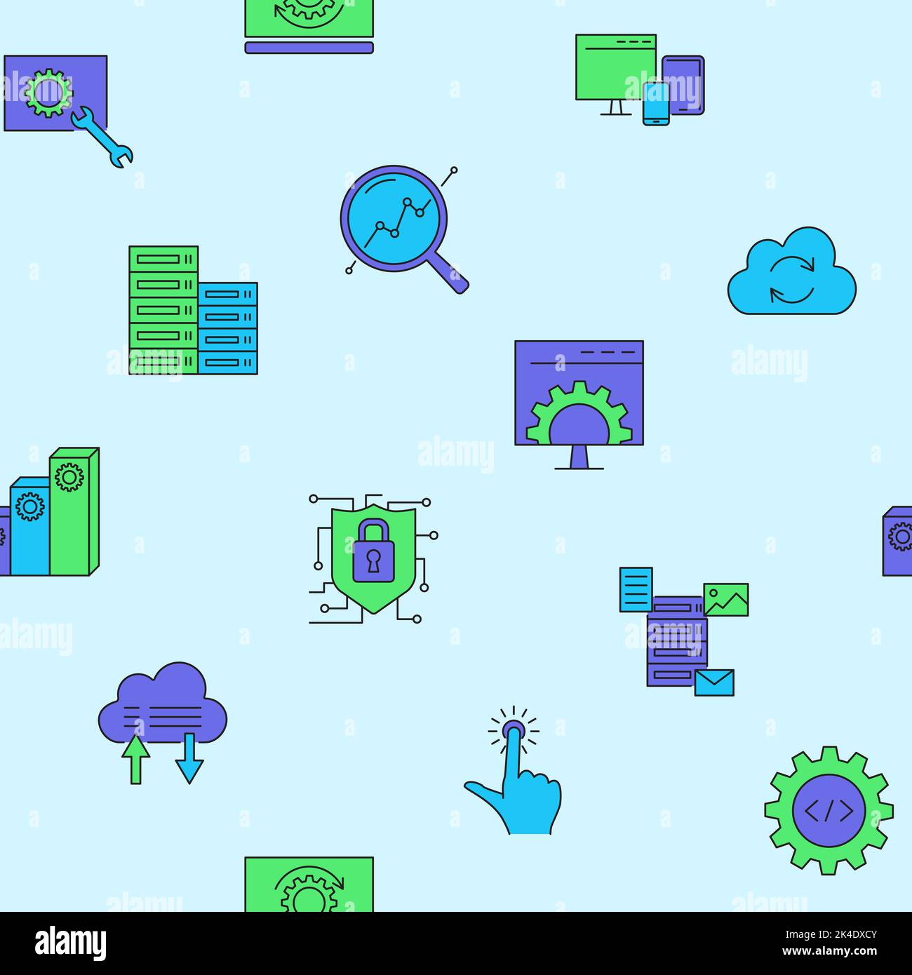 Software seamless pattern in colored line style. Computer data storage ...