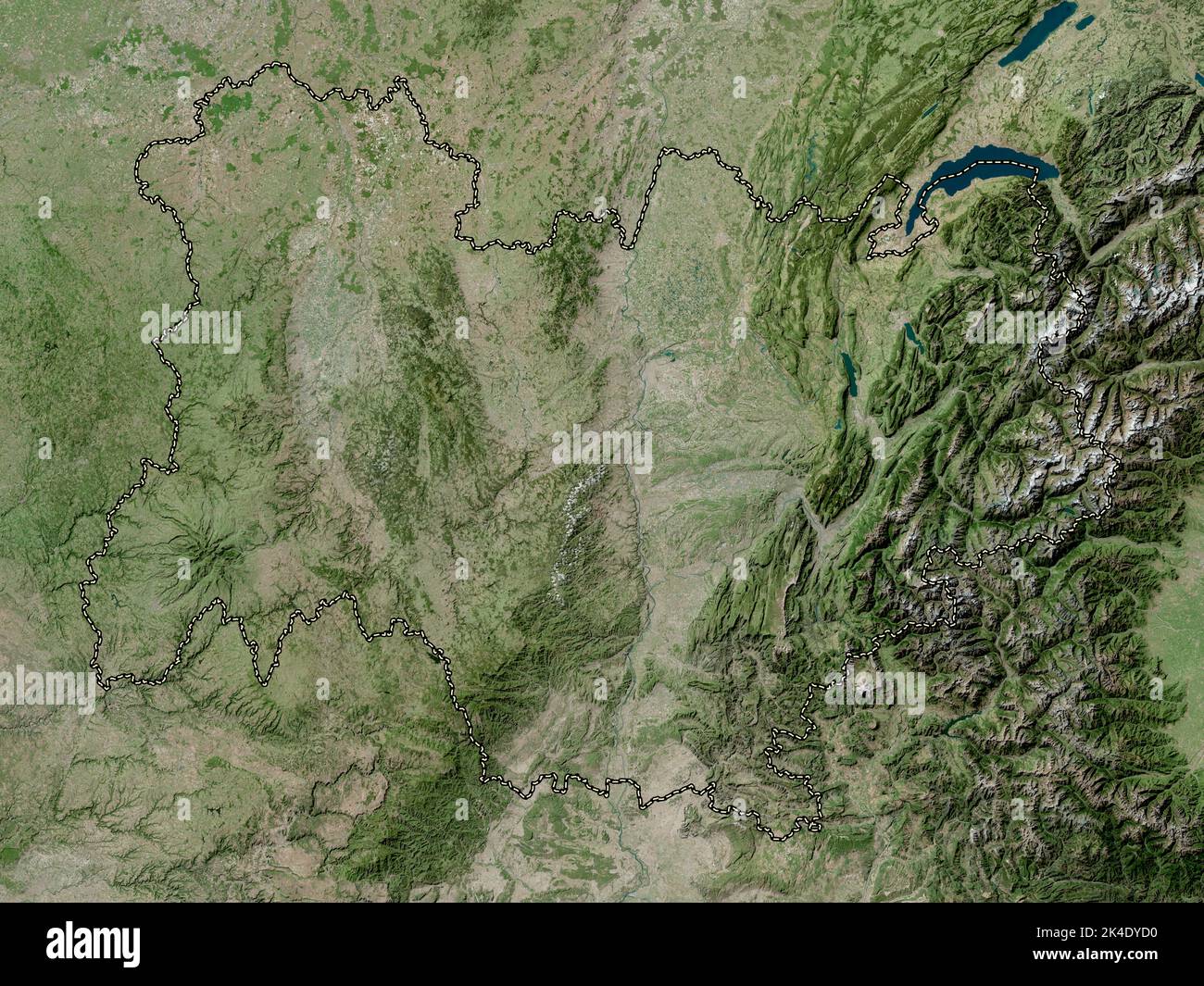Auvergne-Rhone-Alpes, region of France. High resolution satellite map ...