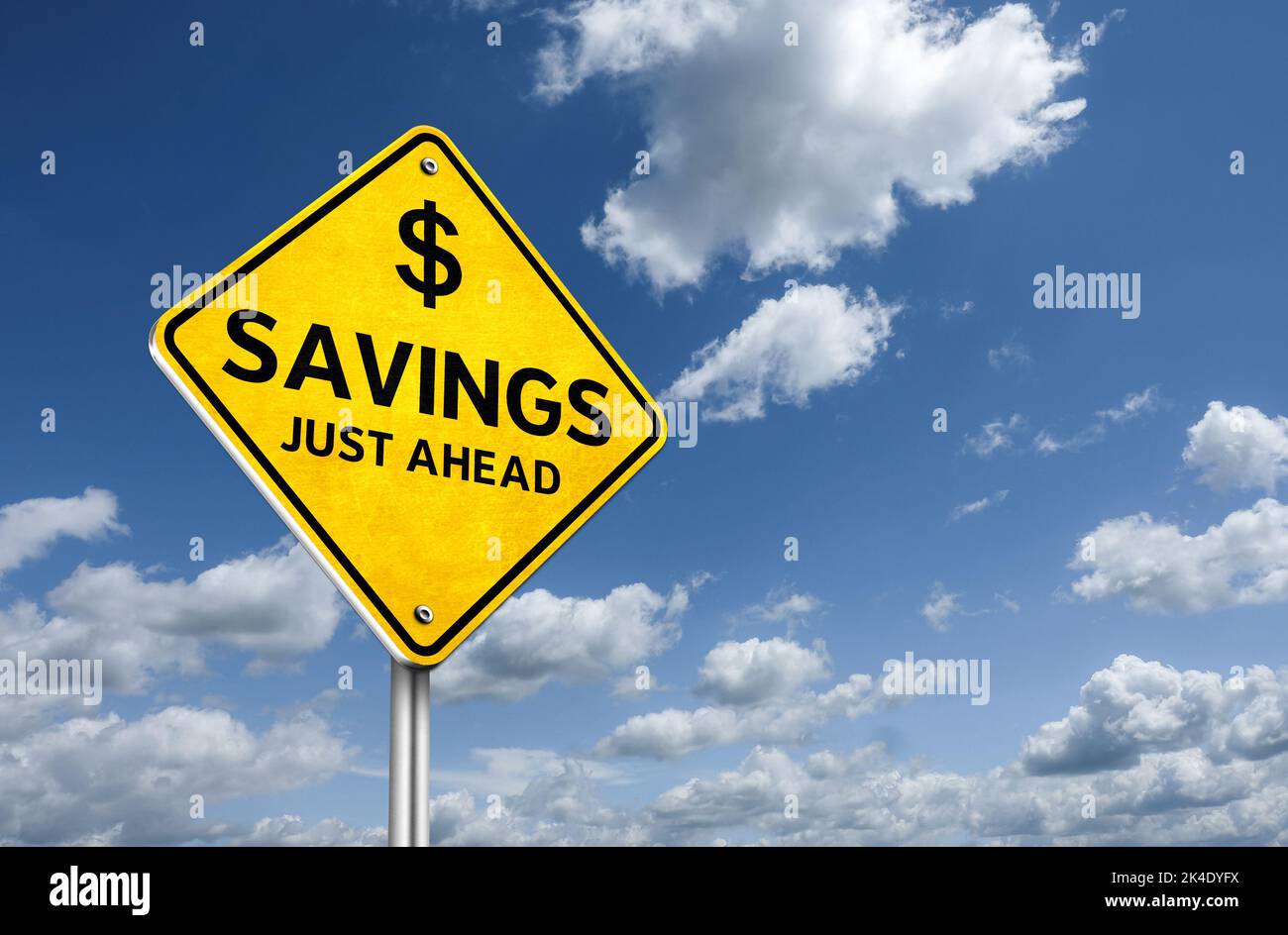 Savings ahead with dollar symbol on traffic road sign Stock Photo