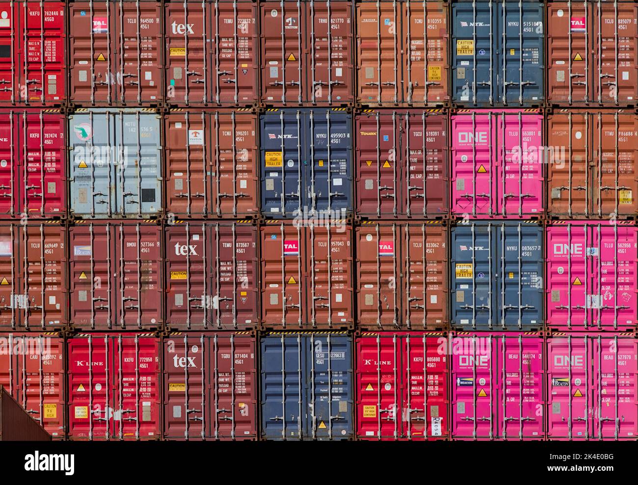 Orderly Stacked Shipping Containers On The Docks, Southampton UK Stock Photo