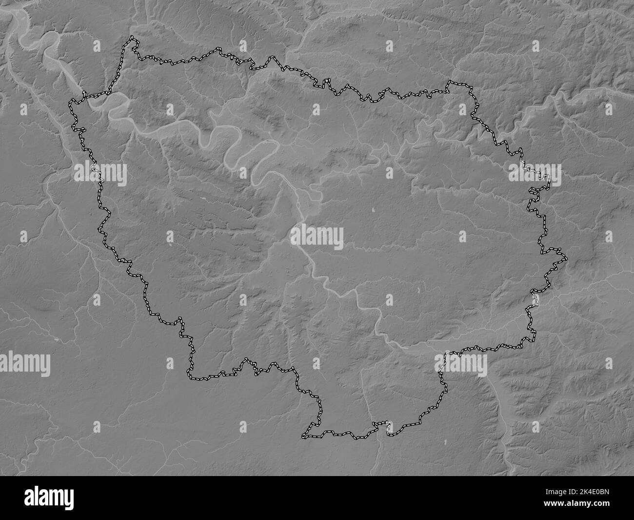 IledeFrance, region of France. Grayscale elevation map with lakes and