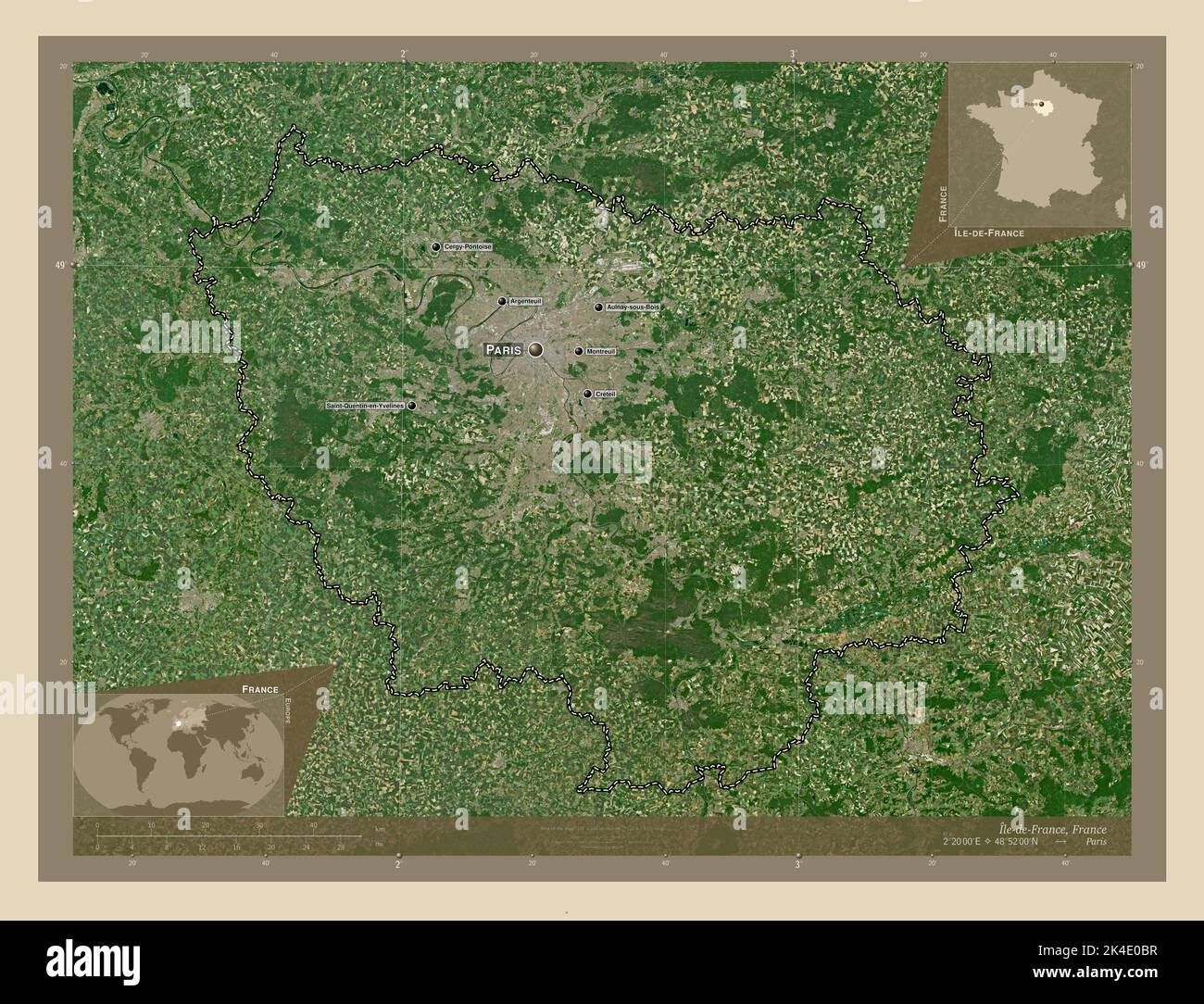 Ile-de-France, region of France. High resolution satellite map ...