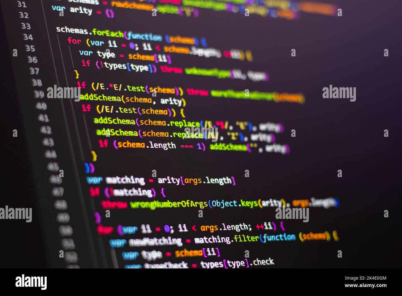 Compressed colorful Code background. Web programming with Javascript ...