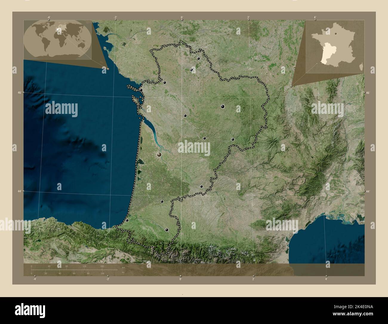 NouvelleAquitaine, region of France. High resolution satellite map