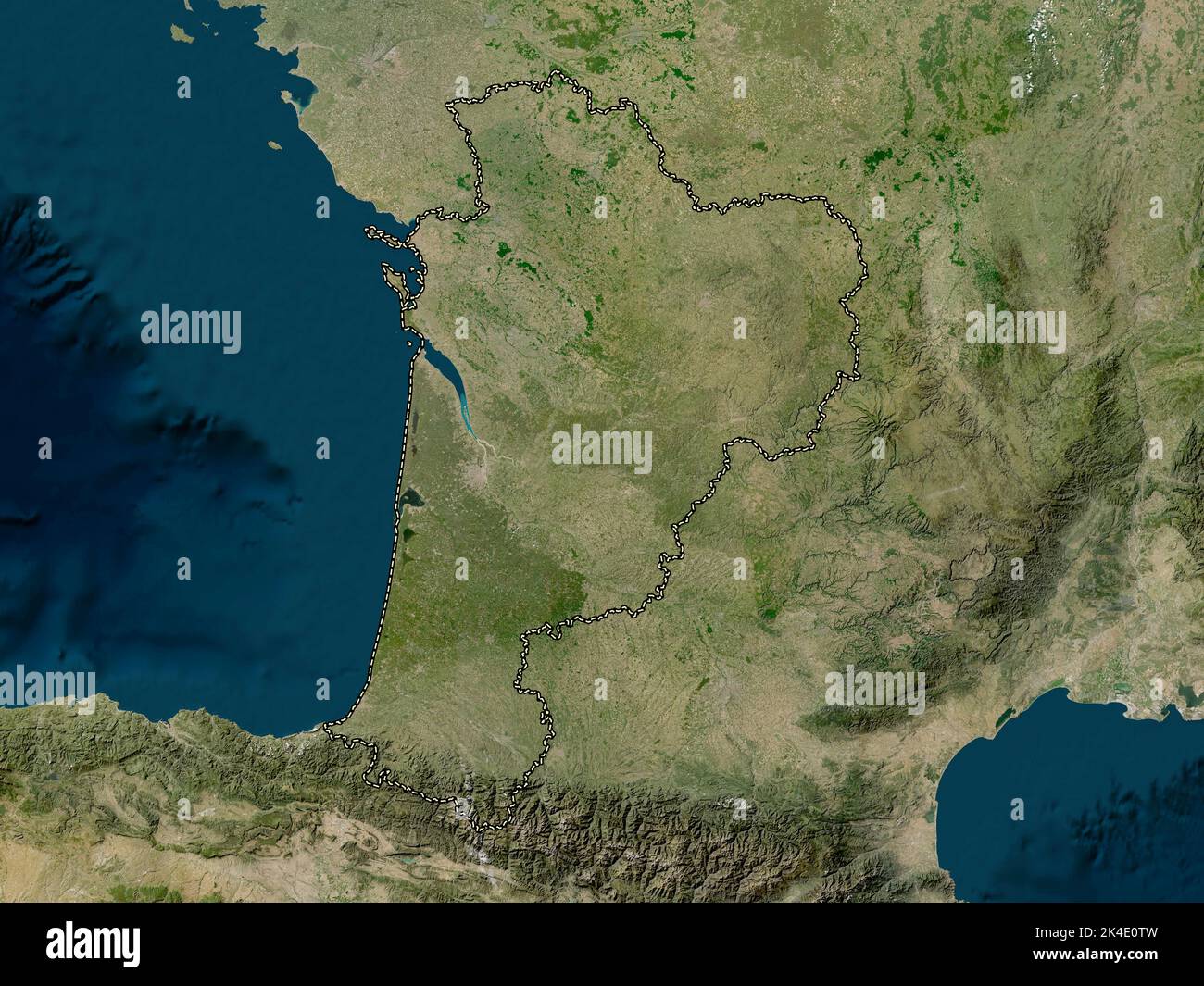 NouvelleAquitaine, region of France. Low resolution satellite map