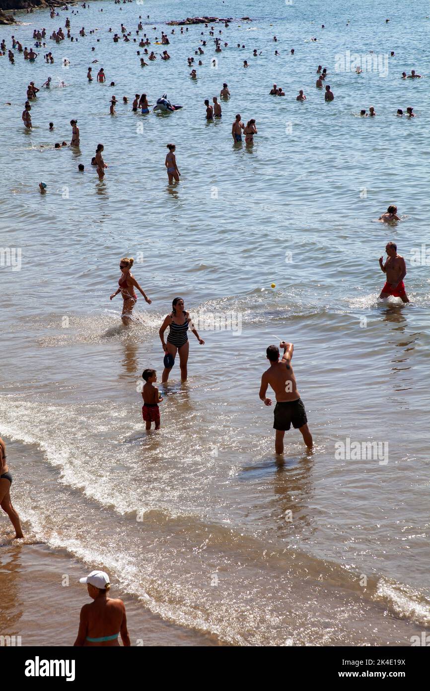 Sant Sebastian Beach in Sitges, Spain Stock Photo