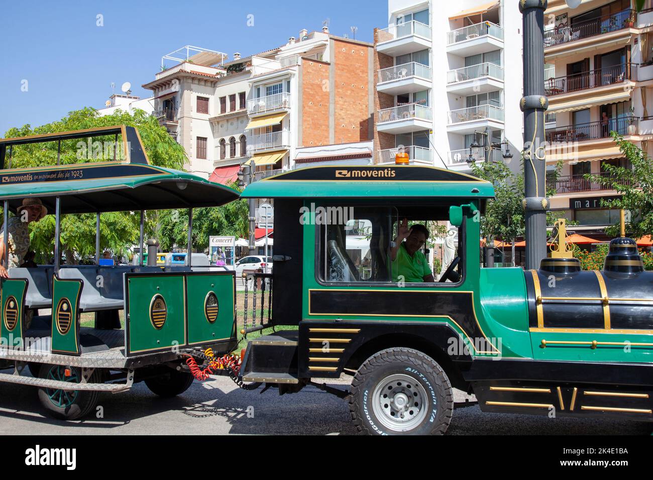 Local Moventis Tourist train in Sitges, Spain Stock Photo