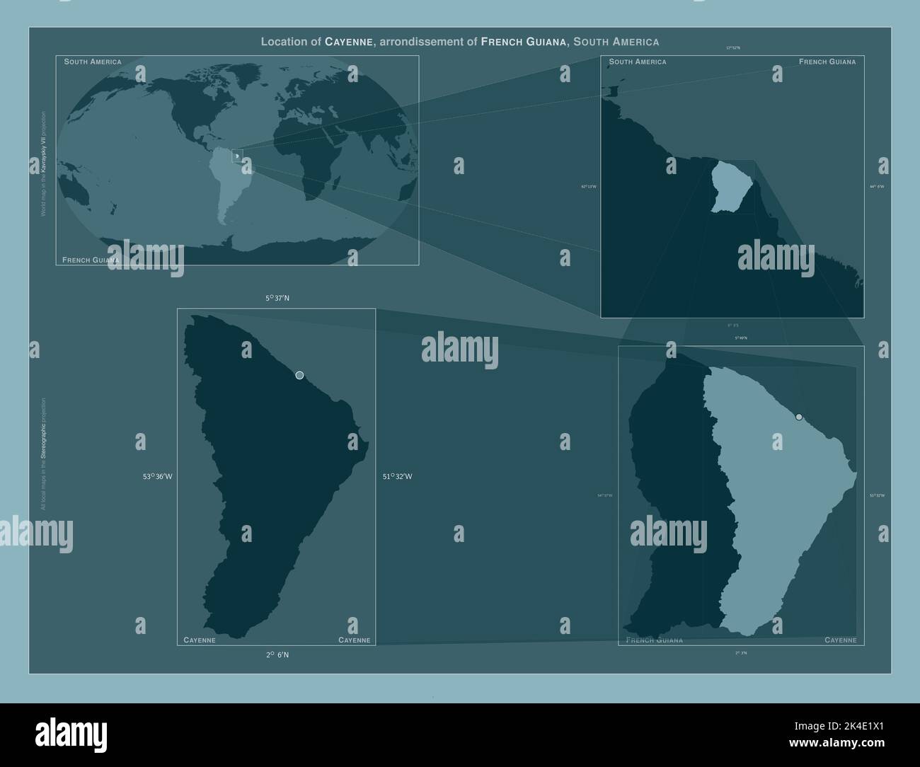 Cayenne, arrondissement of French Guiana. Diagram showing the location