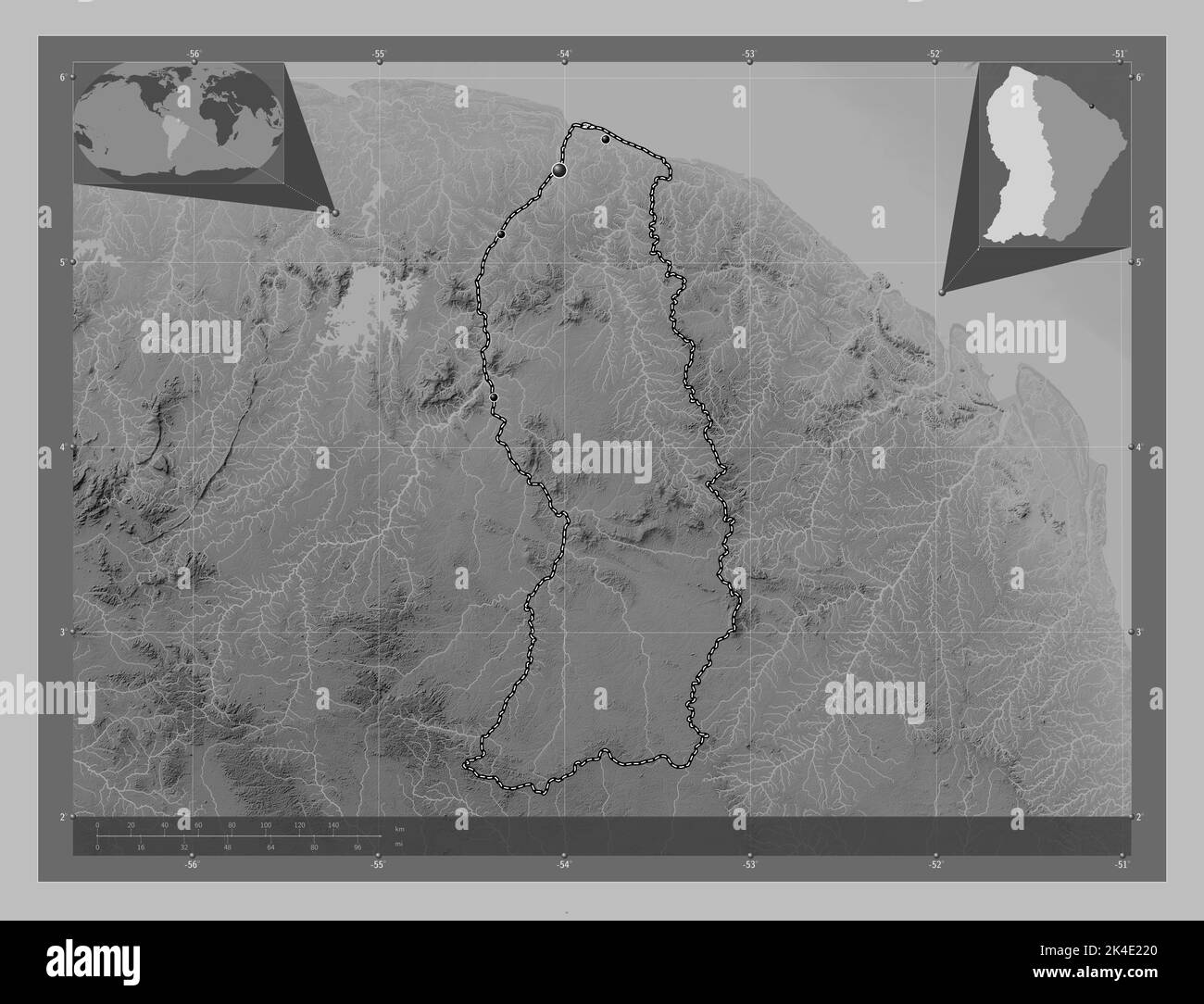 Saint-Laurent-du-Maroni, arrondissement of French Guiana. Grayscale ...