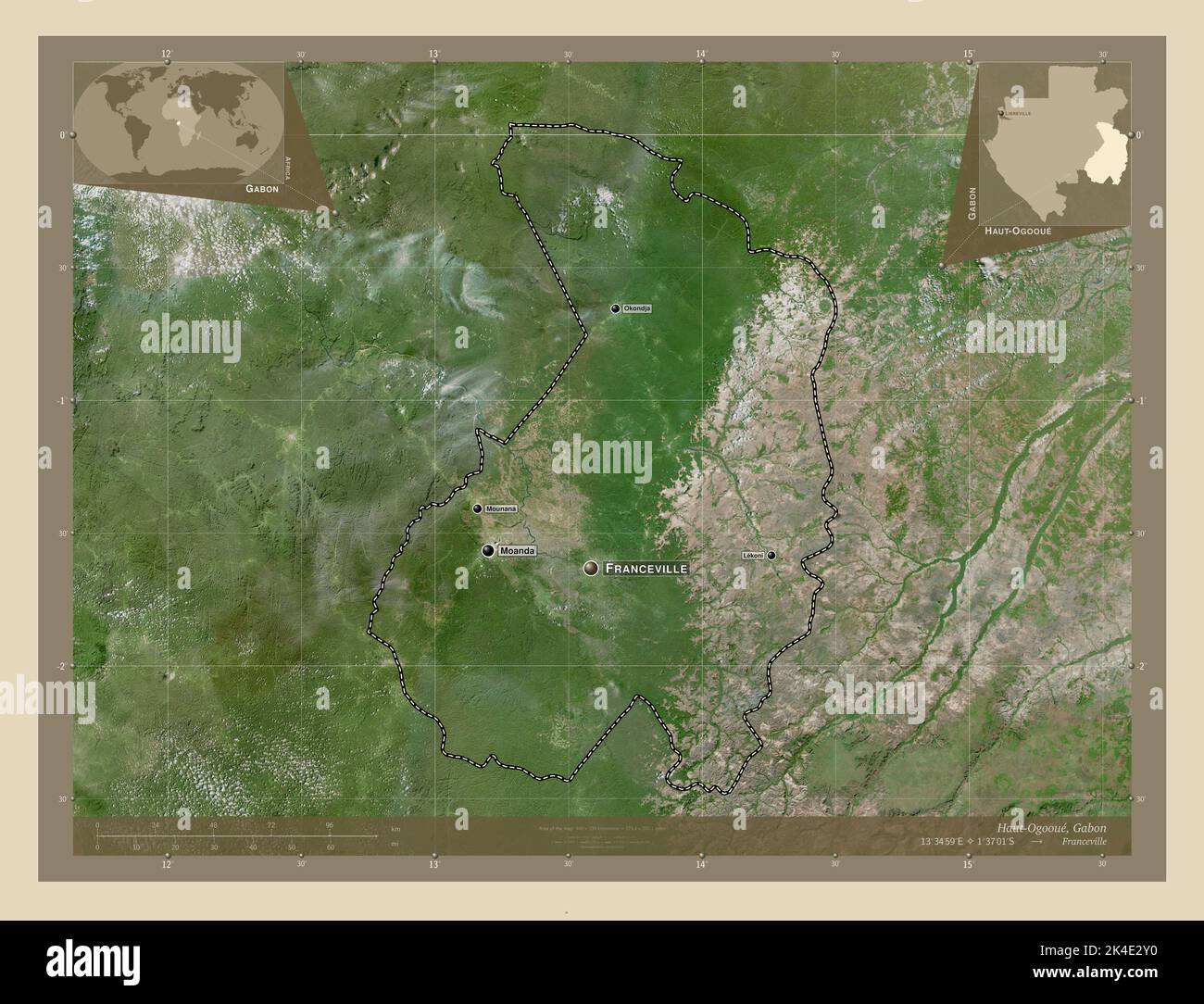 HautOgooue, province of Gabon. High resolution satellite map