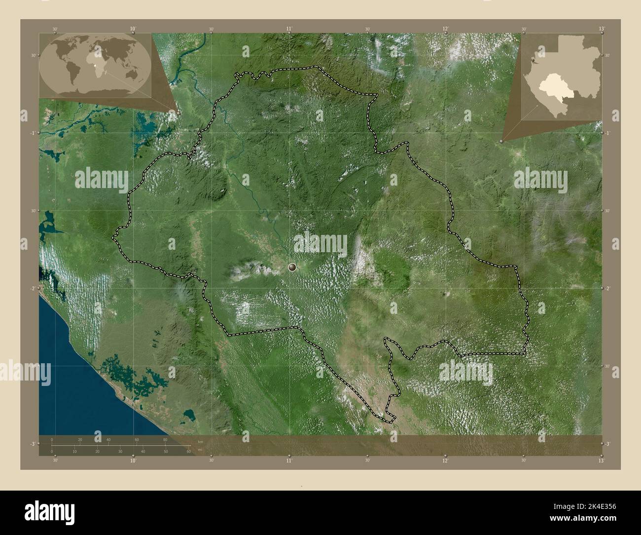 Ngounie, province of Gabon. High resolution satellite map. Corner