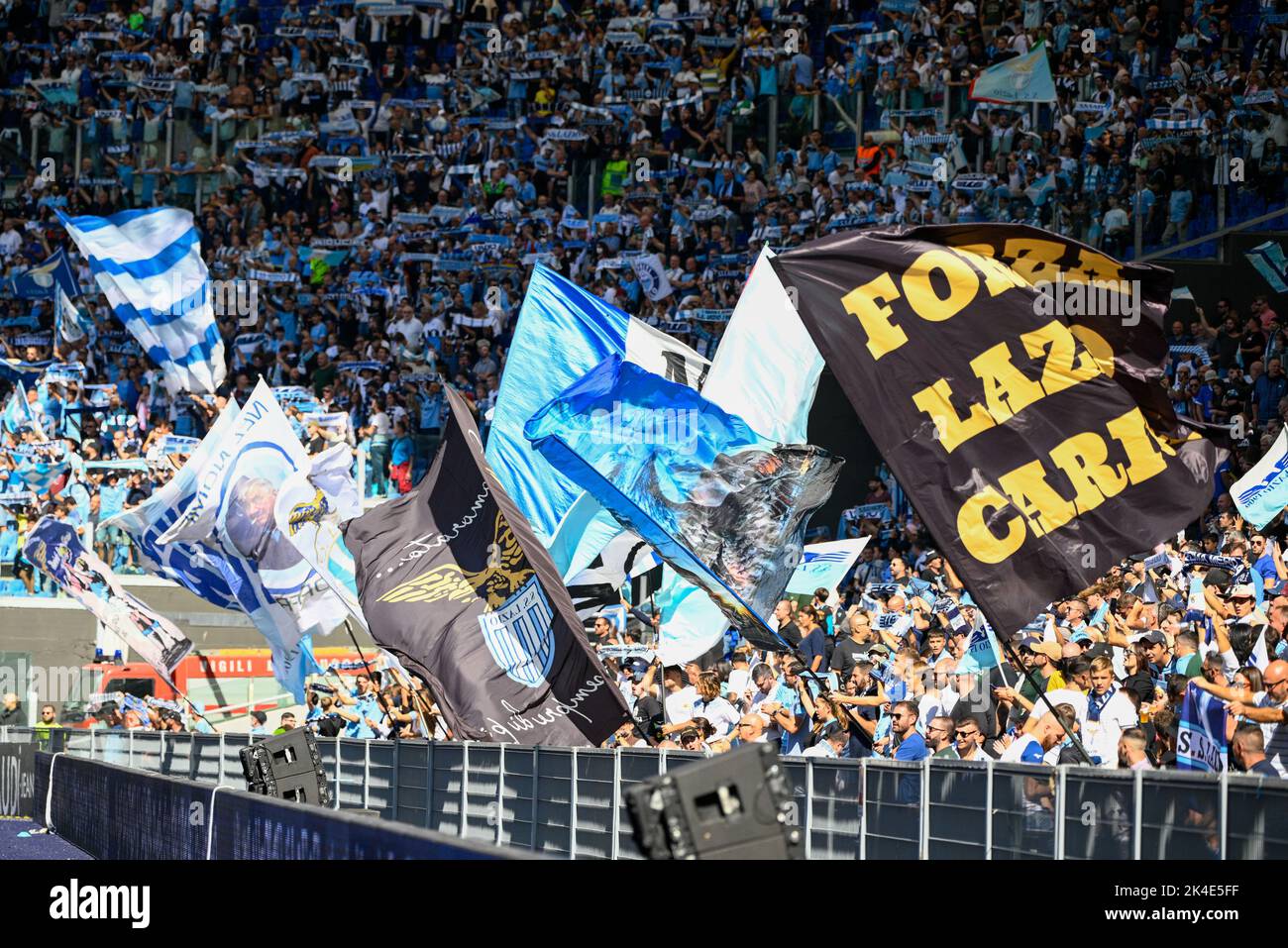 Rome, Italy. 02nd Oct, 2022. SS Lazio fans during the Italian Football Championship League A 2022/2023 match between SS Lazio vs Spezia Calcio at the Olimpic Stadium in Rome on 02 October 2022. Credit: Independent Photo Agency/Alamy Live News Stock Photo