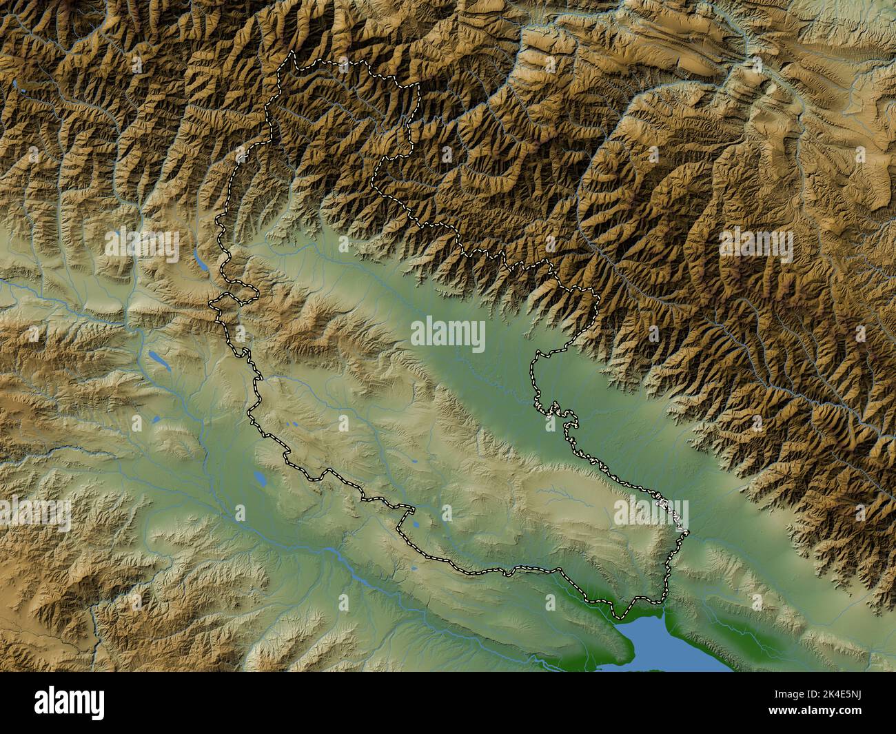 Kakheti, region of Georgia. Colored elevation map with lakes and rivers Stock Photo