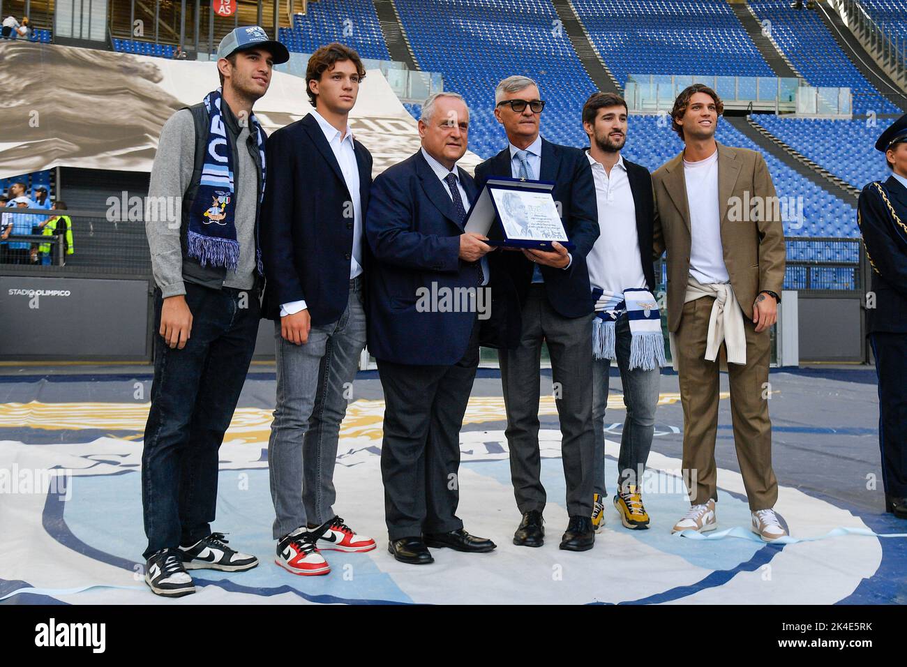 Rome, Italy. 02nd Oct, 2022. Claudio Lotito and Massimo Maestrelli during the Italian Football Championship League A 2022/2023 match between SS Lazio vs Spezia Calcio at the Olimpic Stadium in Rome on 02 October 2022. Credit: Independent Photo Agency/Alamy Live News Stock Photo