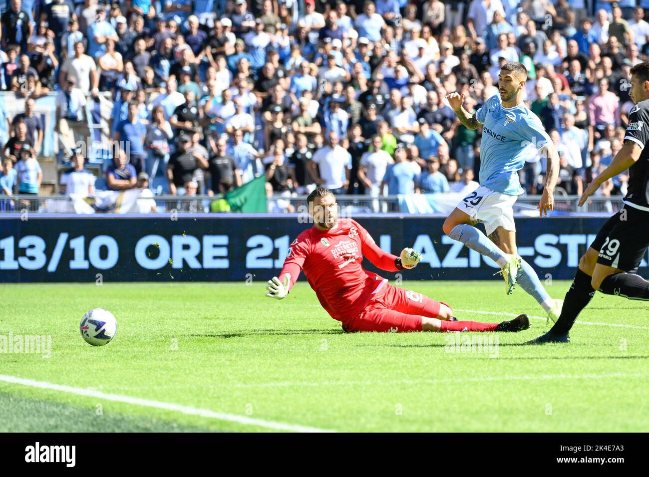 Rome, Italy. 02nd Oct, 2022. Mattia Zaccagni (SS Lazio) goal 1-0 during the Italian Football Championship League A 2022/2023 match between SS Lazio vs Spezia Calcio at the Olimpic Stadium in Rome on 02 October 2022. Credit: Independent Photo Agency/Alamy Live News Stock Photo