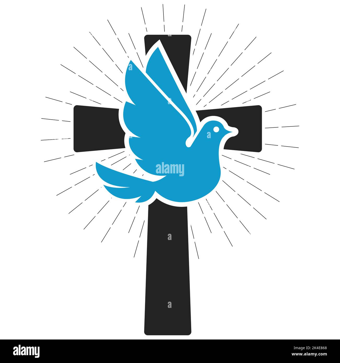 Dove and crucifix, Christianity virtue, peace and kindness symbol, vector Stock Vector
