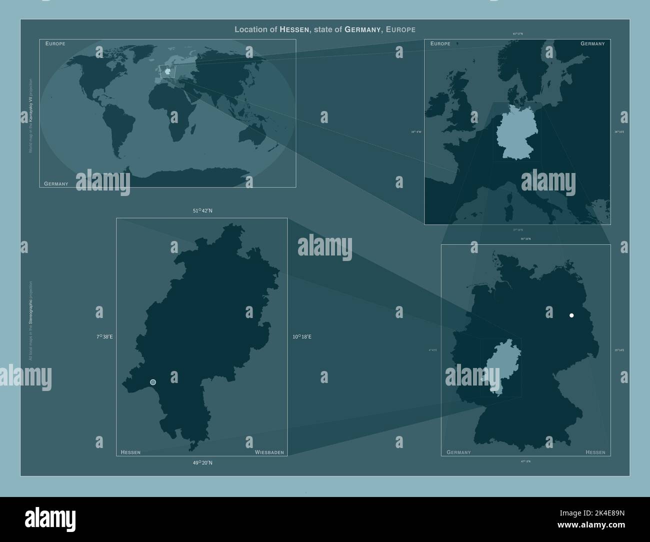 Hessen, state of Germany. Diagram showing the location of the region on