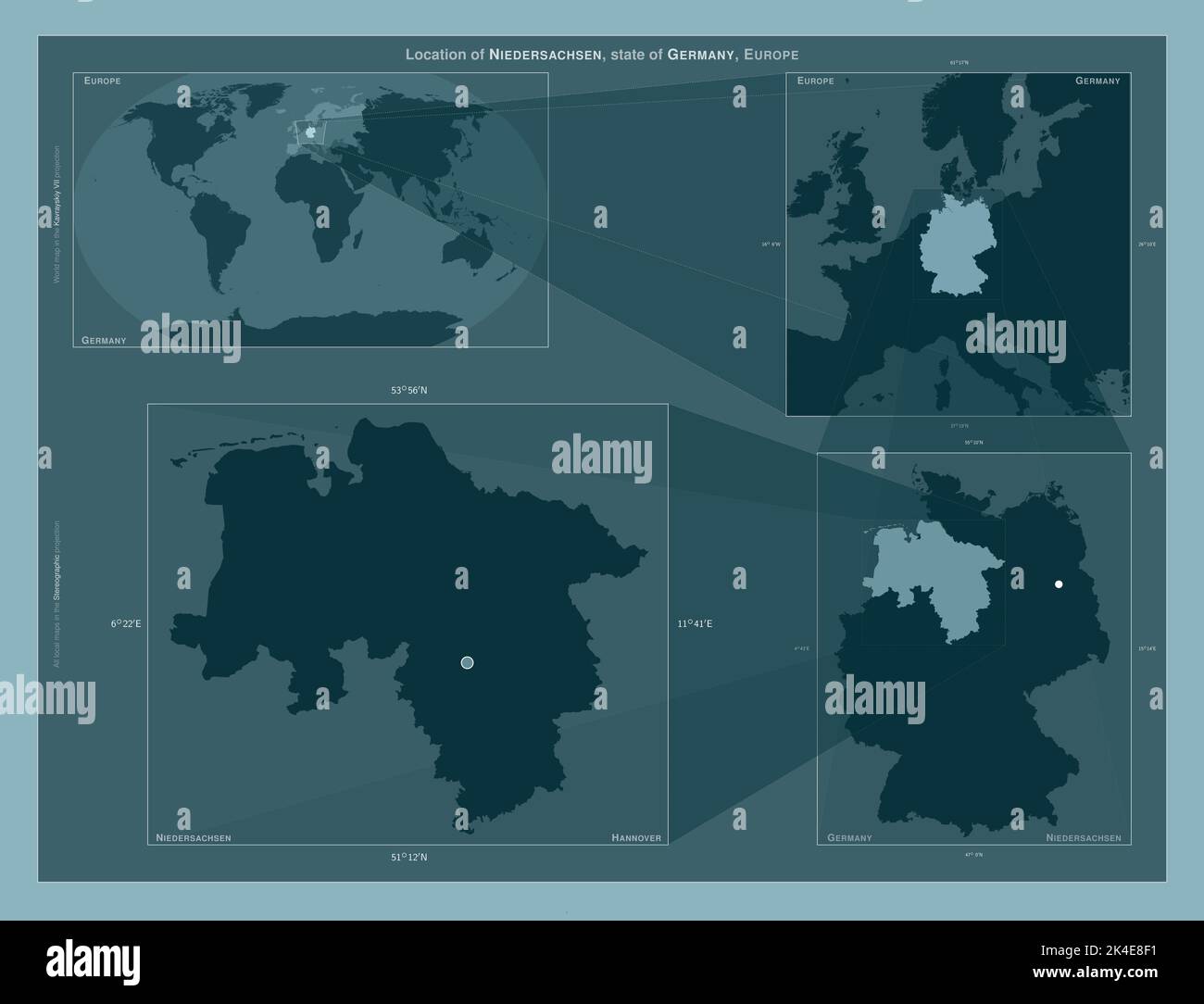 Niedersachsen, state of Germany. Diagram showing the location of the