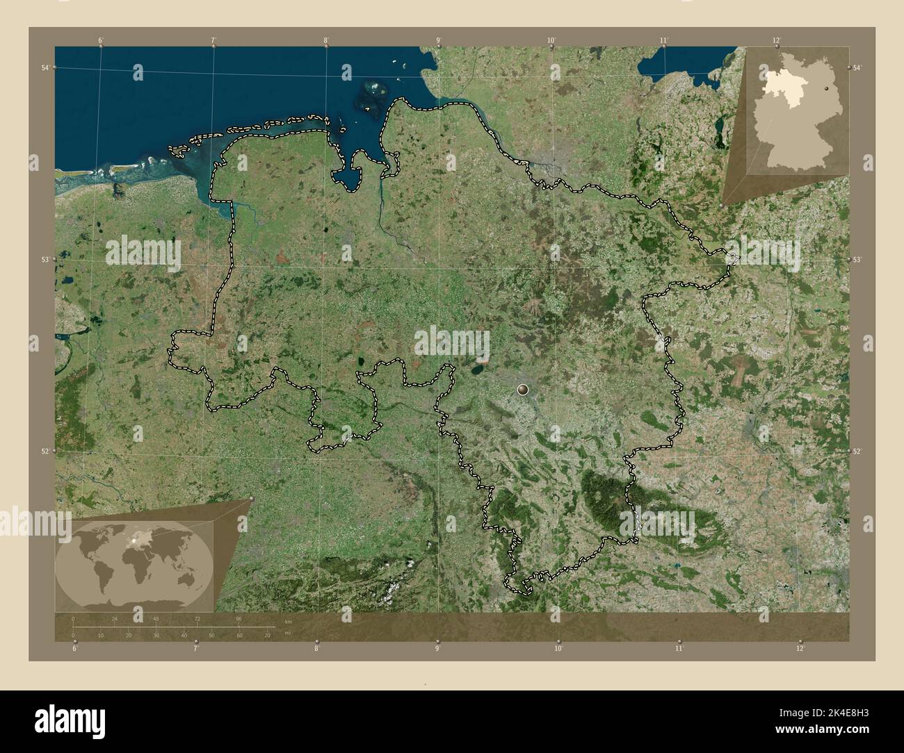Niedersachsen, state of Germany. High resolution satellite map. Corner