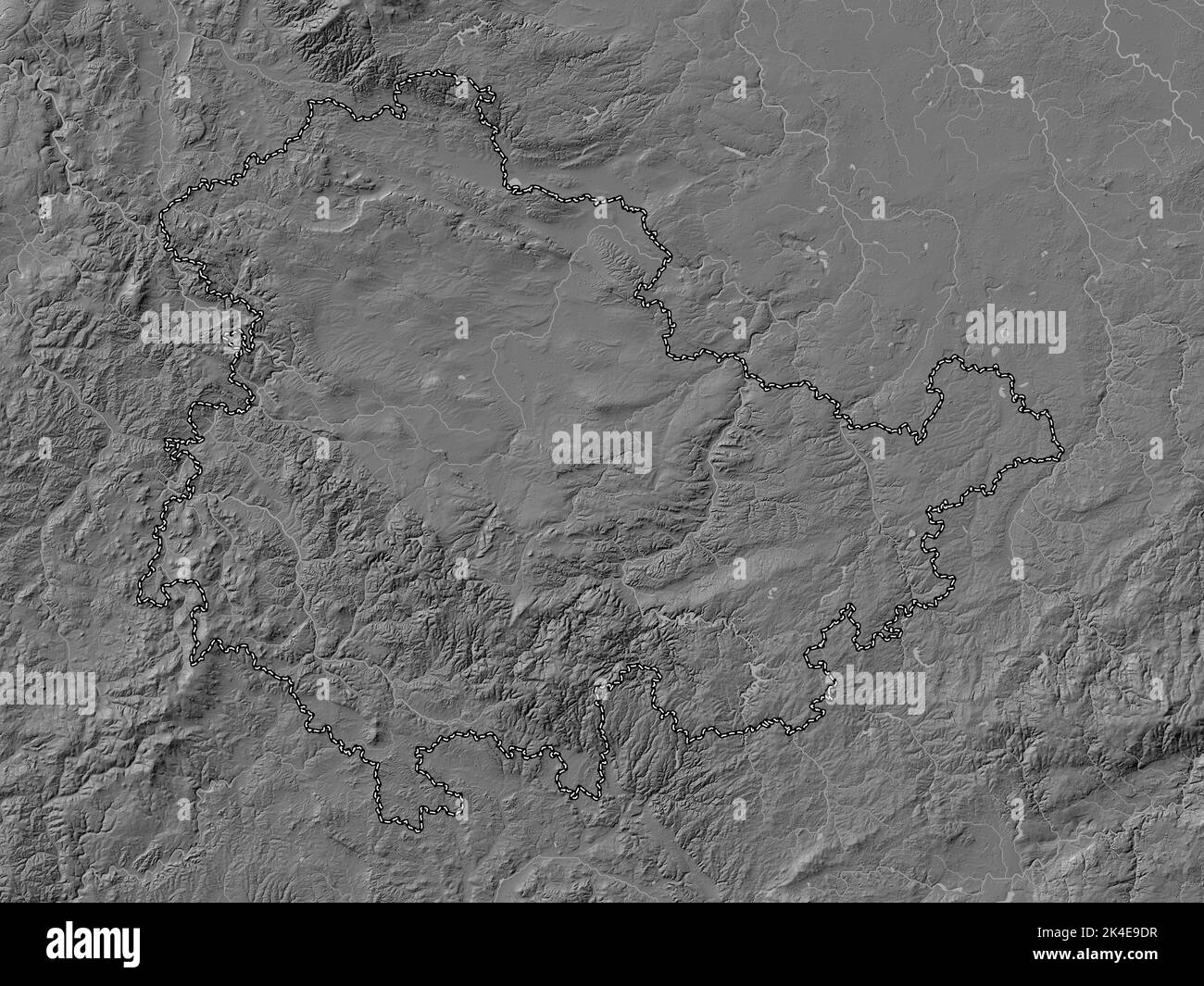 Thuringen, state of Germany. Bilevel elevation map with lakes and ...