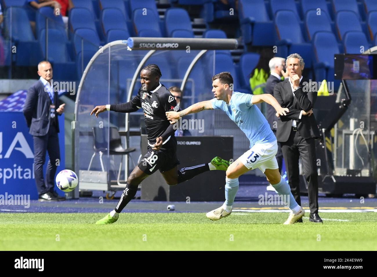 Rome, Italy. 02nd Oct, 2022. M'bala Nzola of Spezia Calcio during the 8th day of the Serie A Championship between S.S. Lazio vs Spezia Calcio on October 2, 2022 at the Stadio Olimpico in Rome, Italy. Credit: Independent Photo Agency/Alamy Live News Stock Photo
