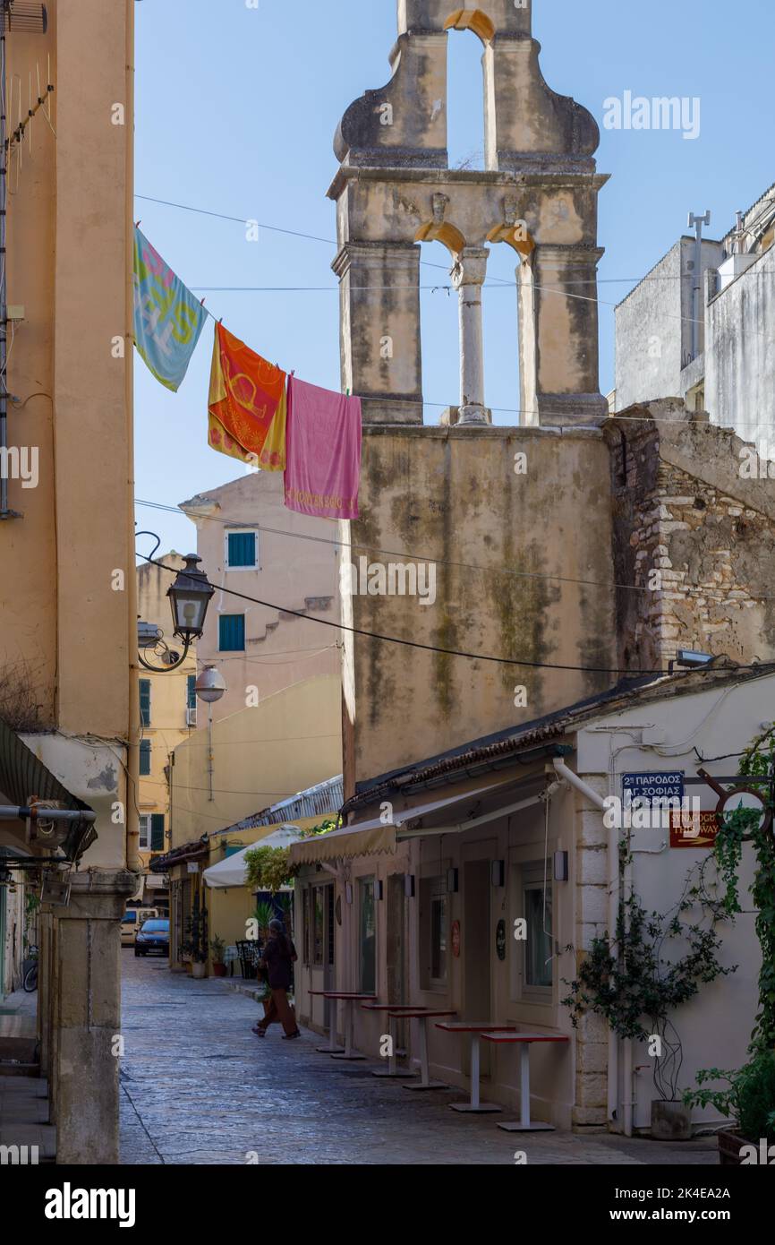 Corfu, Greece. September 02, 2022 A historic street in the old part of