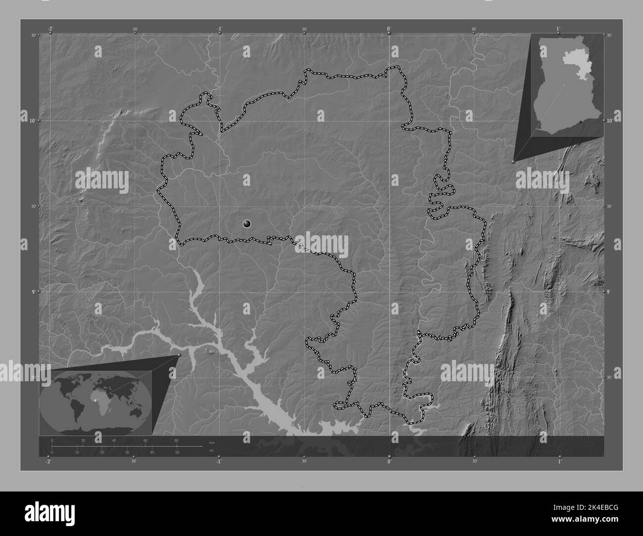 Northern, region of Ghana. Bilevel elevation map with lakes and rivers ...