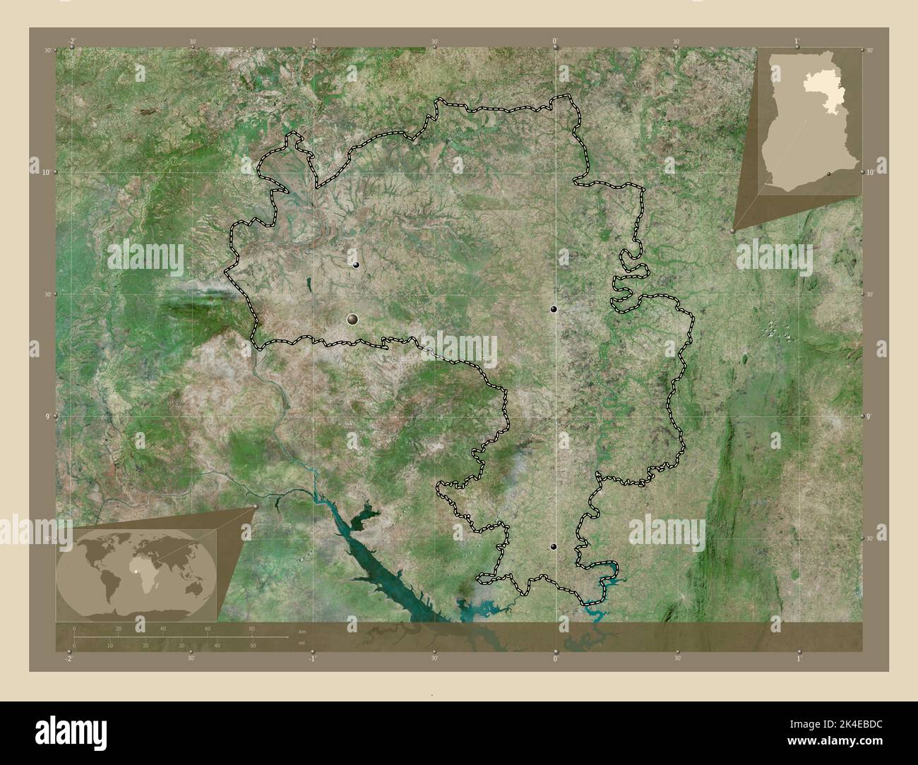 Northern, region of Ghana. High resolution satellite map. Locations of ...