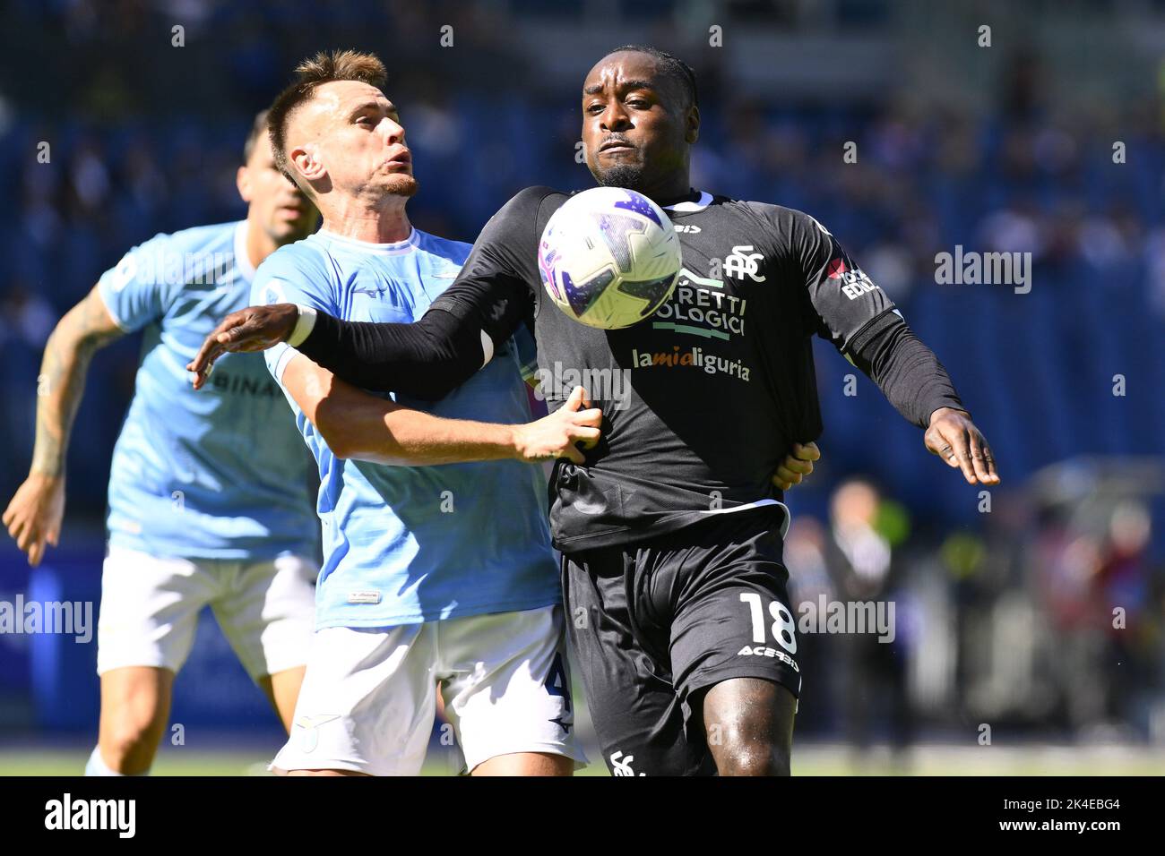 Rome, Italy. 02nd Oct, 2022. M'bala Nzola of Spezia Calcio during the 8th day of the Serie A Championship between S.S. Lazio vs Spezia Calcio on October 2, 2022 at the Stadio Olimpico in Rome, Italy. Credit: Independent Photo Agency/Alamy Live News Stock Photo