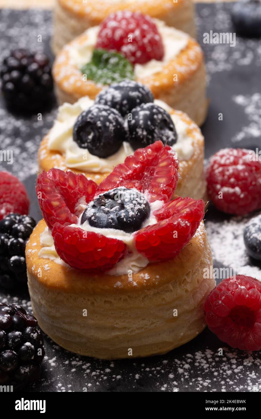 vol au vent with Mixed berry on a slate Stock Photo Alamy