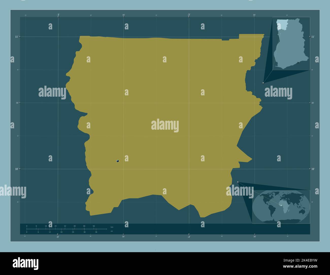 Nandom Map Upper West, region of Ghana. Solid color shape. Locations of major ...