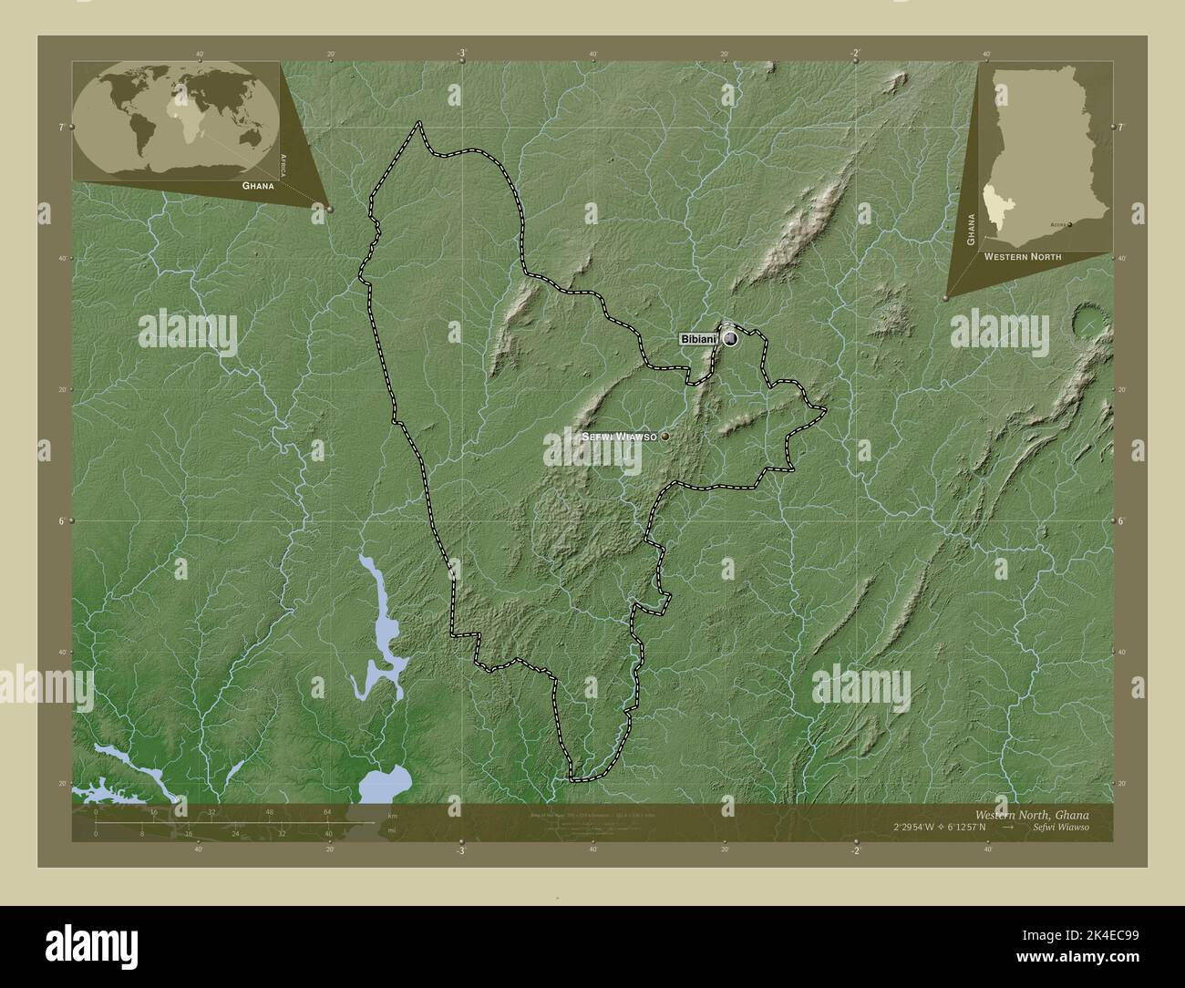 Nandom Map Western North, region of Ghana. Elevation map colored in wiki style ...