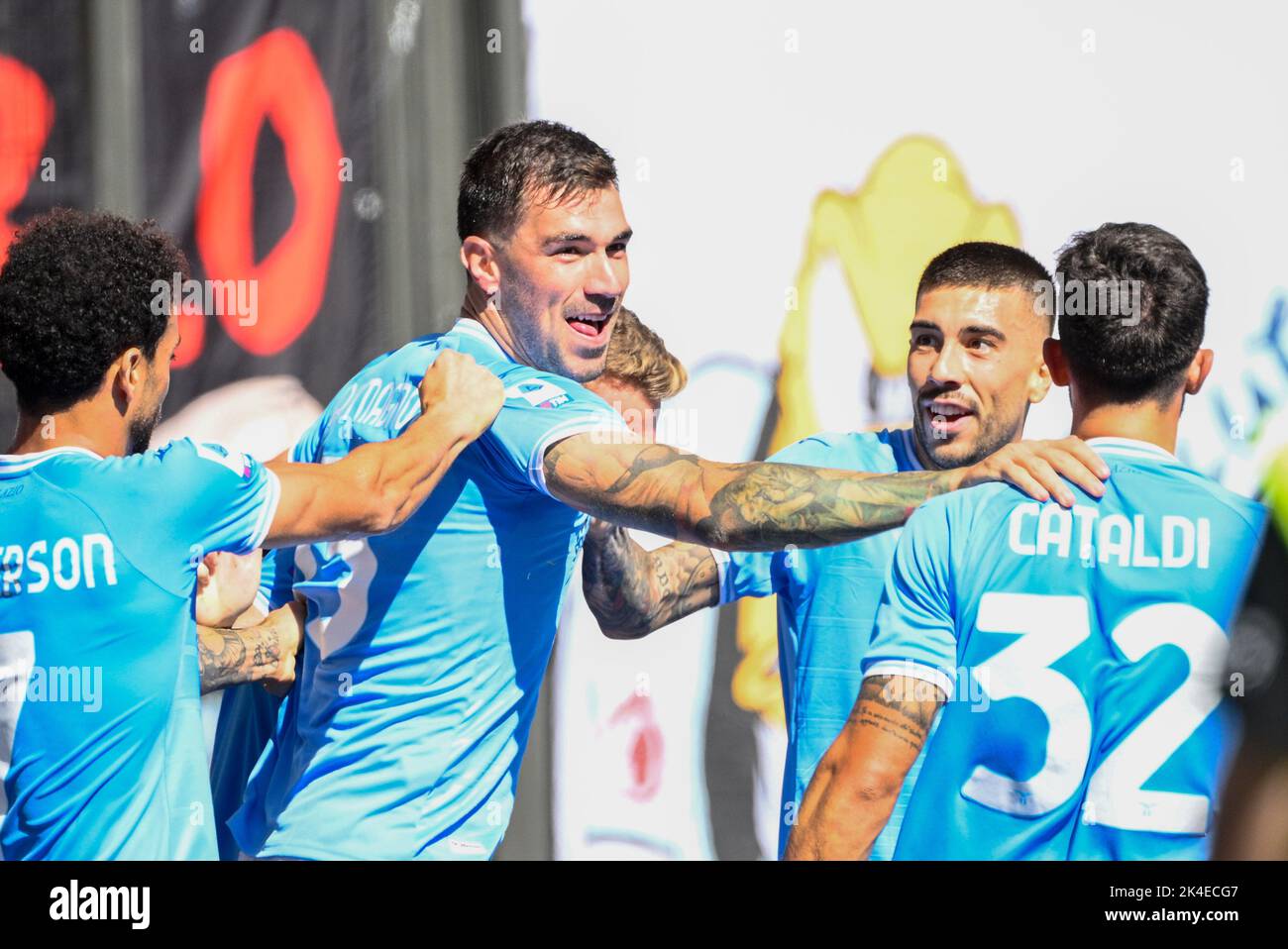 Rome, Italy. 02nd Oct, 2022. Alessio Romagnoli (SS Lazio) celebrates after scoring the goal 2-0 during the Italian Football Championship League A 2022/2023 match between SS Lazio vs Spezia Calcio at the Olimpic Stadium in Rome on 02 October 2022. Credit: Independent Photo Agency/Alamy Live News Stock Photo